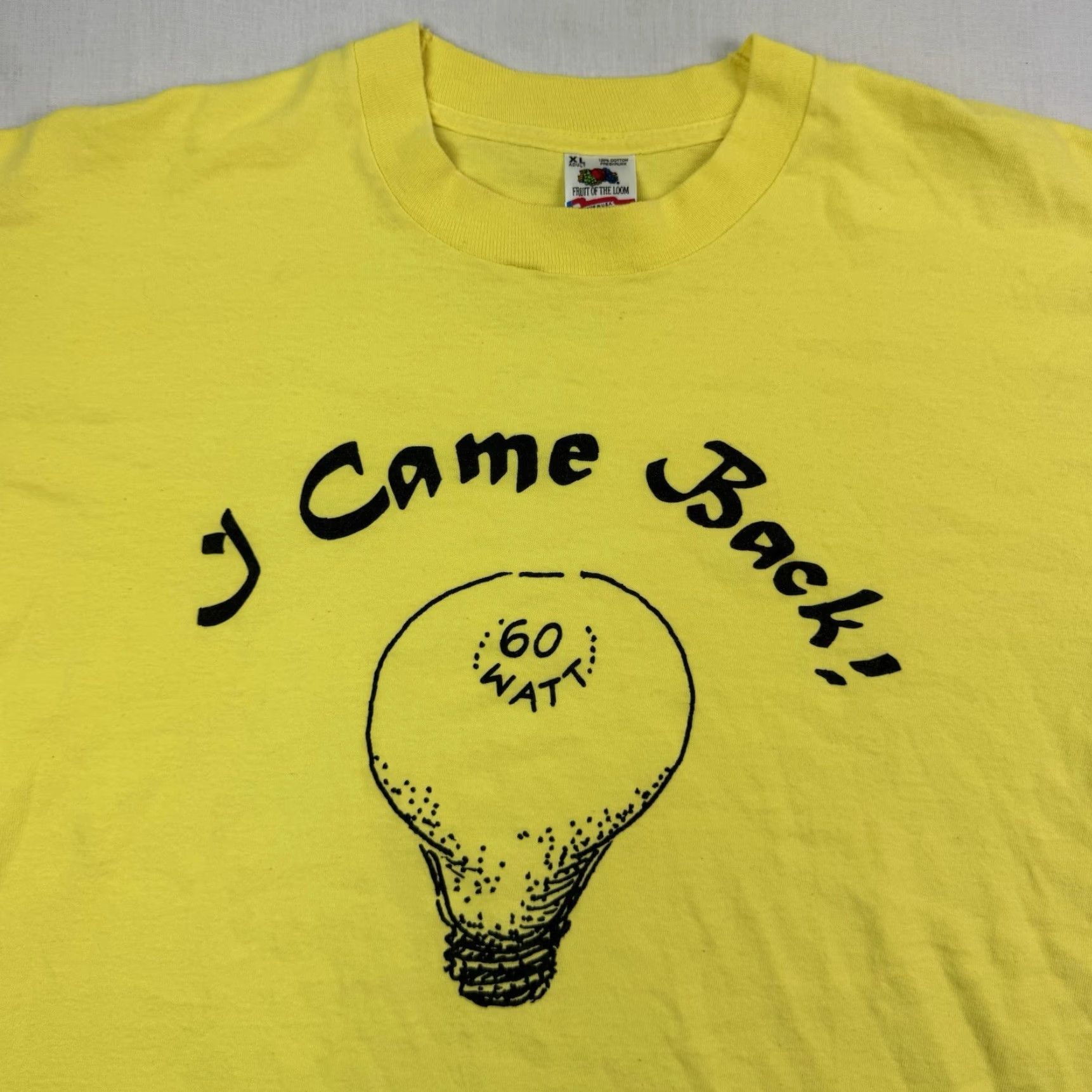 Fruit Of The Loom VINTAGE Fruit of the Loom T-Shirt Men XL Yellow 90s Religion I Came Back 60 Watt Light Bulb Crew Neck Short Sleeve Size US XL / EU 56 / 4 - 3 Thumbnail