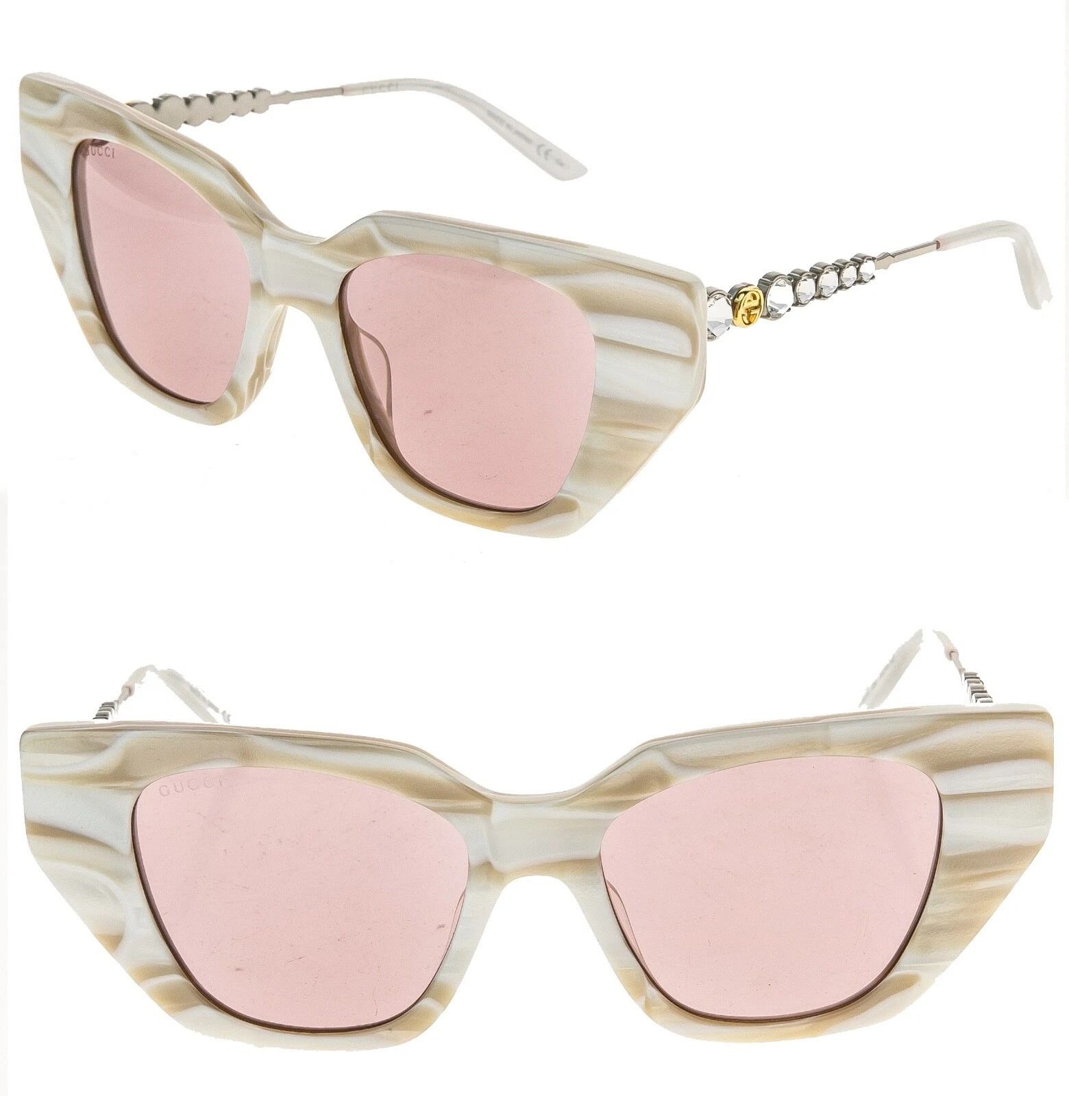 GUCCI STAR 0641 Silver Pink Crystal Sunglasses GG0641S 004