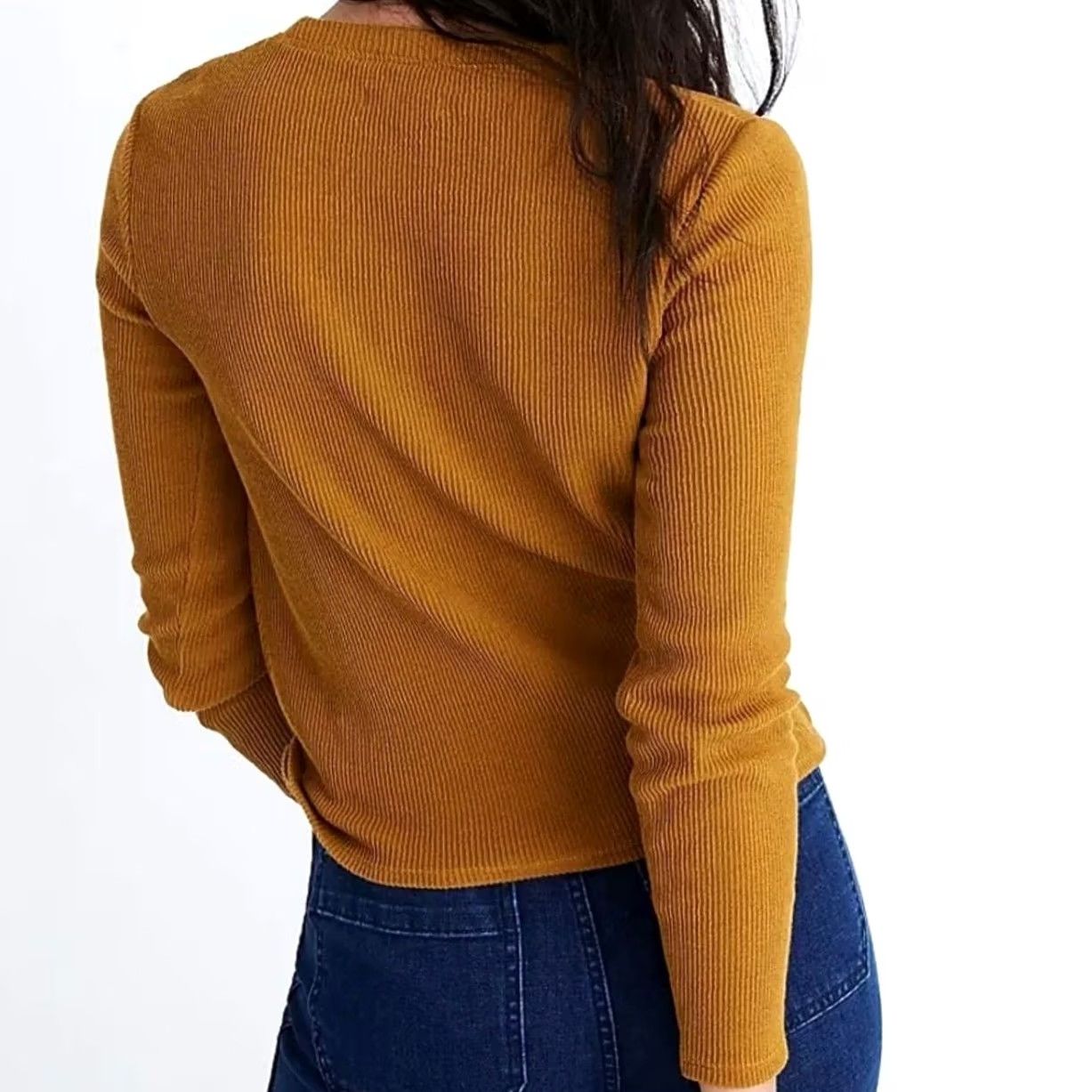 Madewell Madewell Texture & Thread Knot-Front Top Egyptian Gold Long Sleeve Sz M T-Shirt Women Modern Knit Knitwear Rolling Tie-Front? Size M / US 6-8 / IT 42-44 - 6 Thumbnail