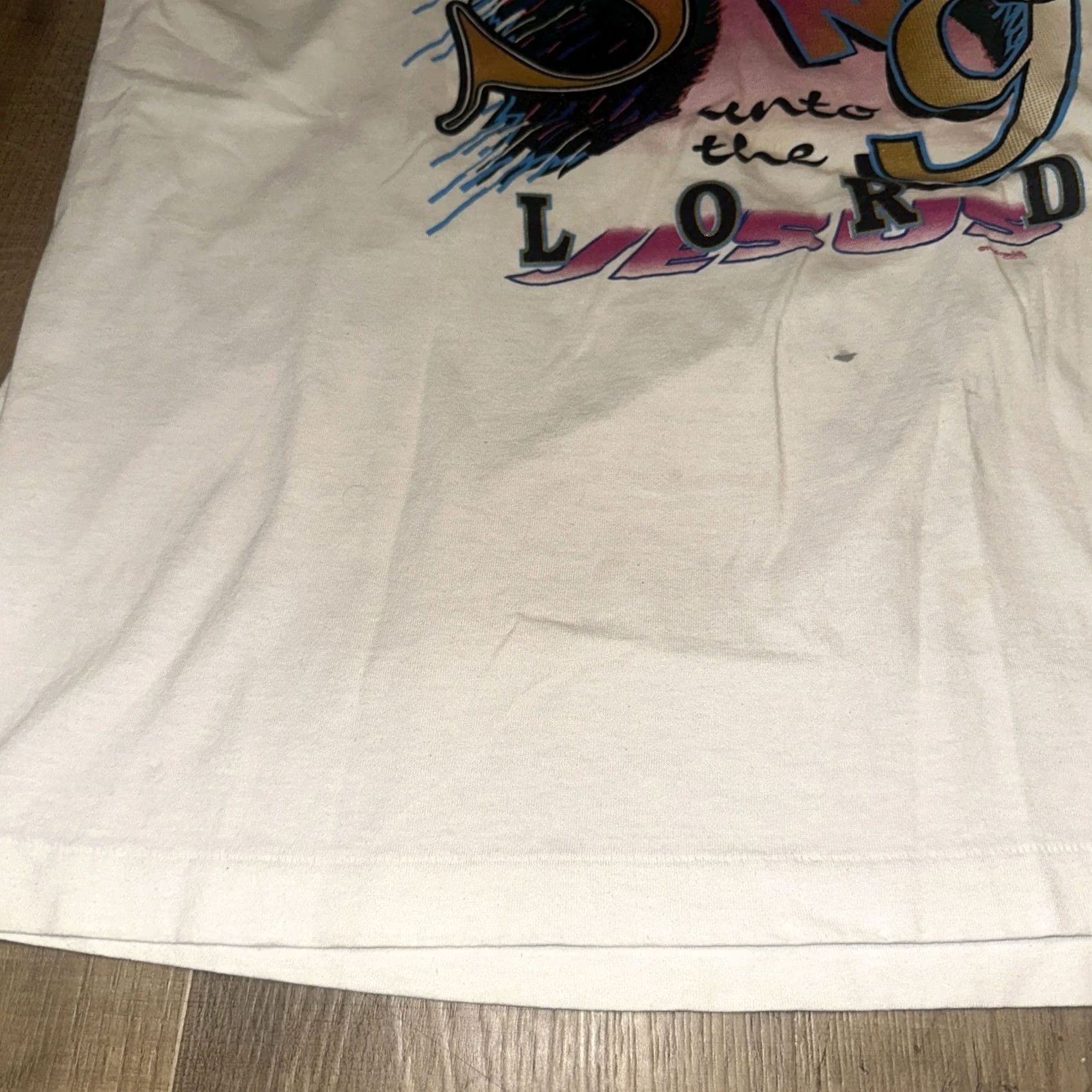 Fruit Of The Loom VINTAGE Fruit of the Loom Jesus Shirt Mens XL Crew Neck White 90s Graphic Print Sing Onto The Lord Single Stitch T-Shirt Size US XL / EU 56 / 4 - 2 Thumbnail