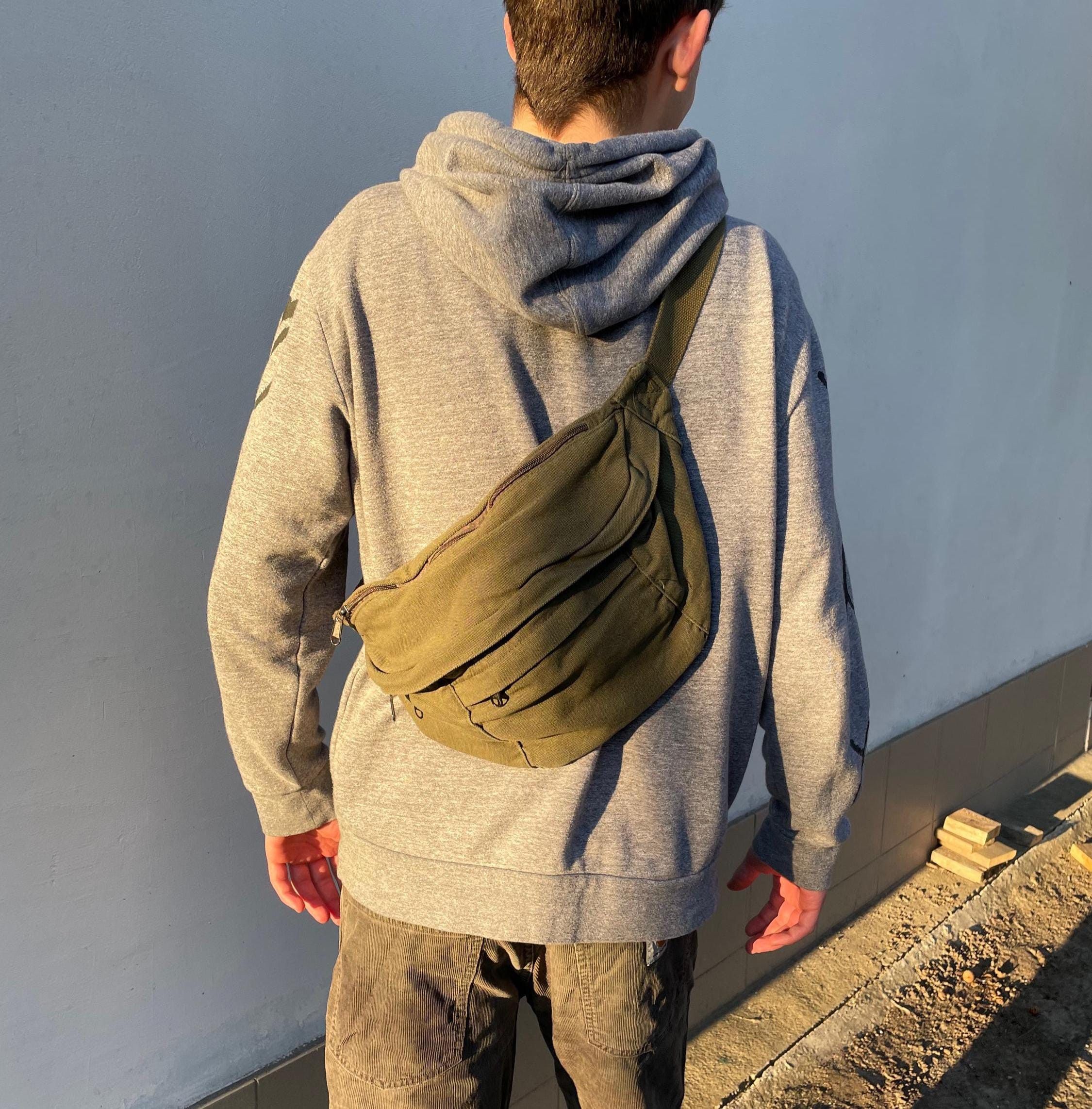 Other Sling Bag Olive Canvas Hip Bag Fanny Pack y2k alt opium Size ONE SIZE - 1 Thumbnail