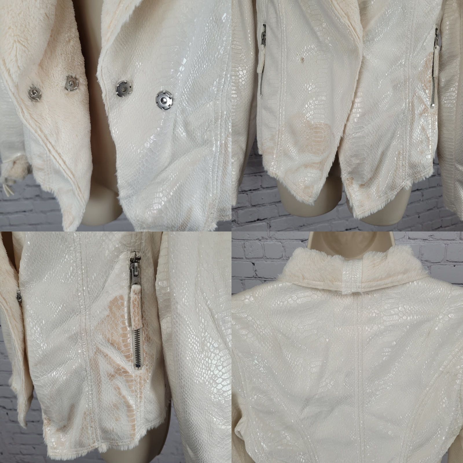 Vintage BKE Ivory Animal Print Soft Faux Fur Lined Snap Front Moto Jacket Size Small S Size S / US 4 / IT 40 - 8 Thumbnail