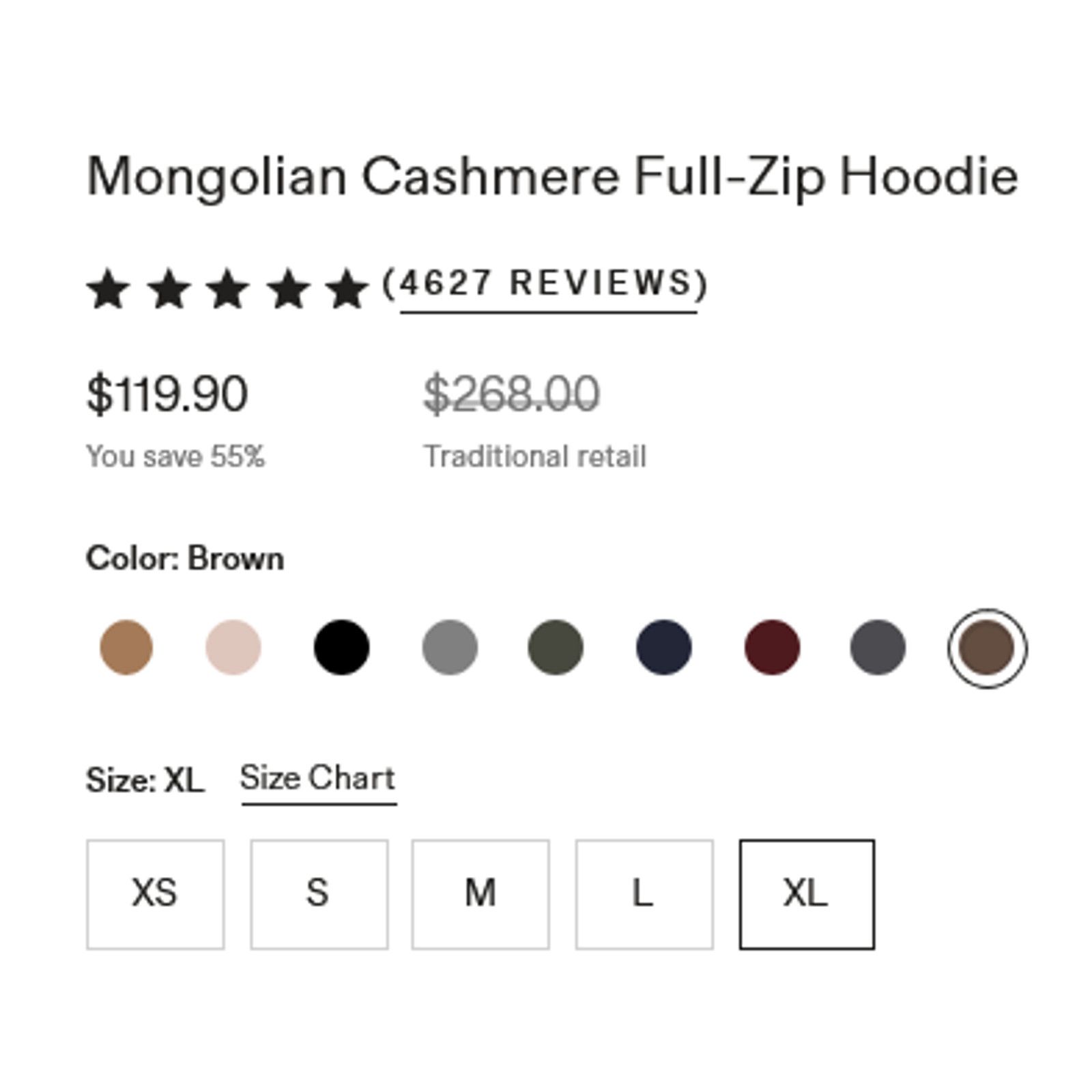 Quince Quince Women Mongolian Cashmere Full-Zip Hoodie Brown XS NWT Size XS / US 0-2 / IT 36-38 - 6 Thumbnail