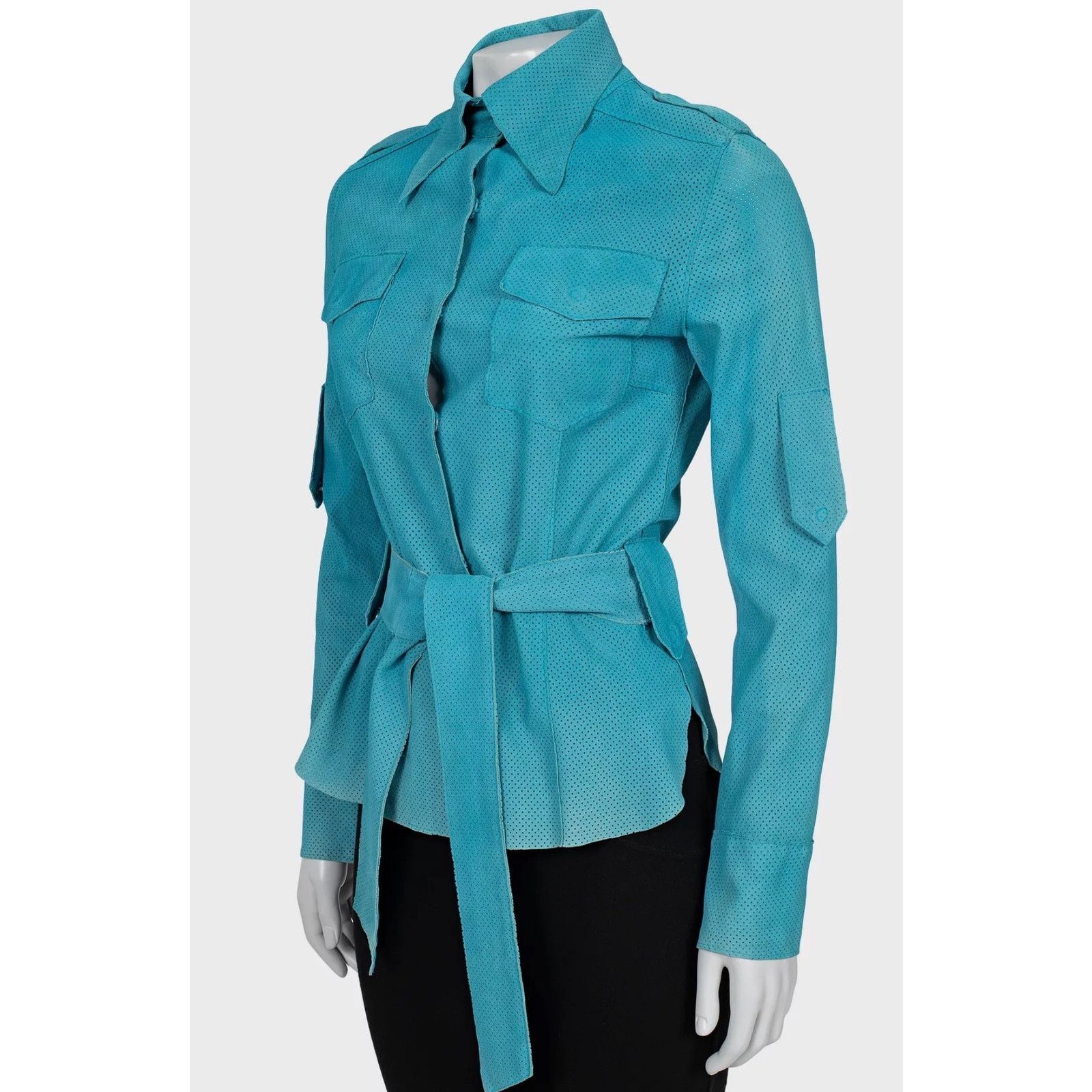 Dolce & Gabbana Dolce & Gabbana Perforated Leather Shirt - Light Blue, M Size M / US 6-8 / IT 42-44 - 2 Thumbnail