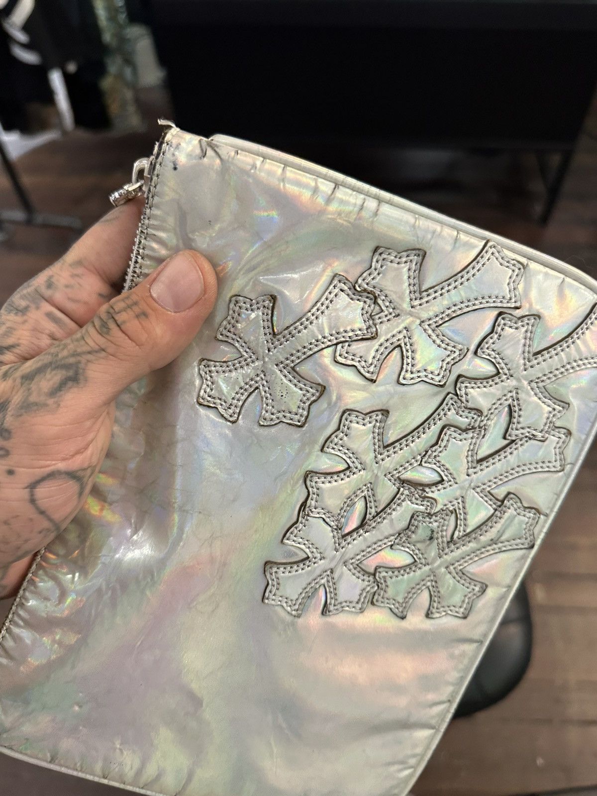Chrome Hearts Chrome Hearts METALLIC ACID LEATHER CROSS PATCH WALLET BAG Size ONE SIZE - 4 Thumbnail