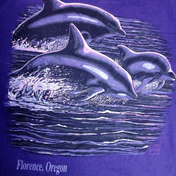 Vintage Vintage 80s Neon Dolphins Florence Oregon T-Shirt Size US L / EU 52-54 / 3 - 1 Thumbnail