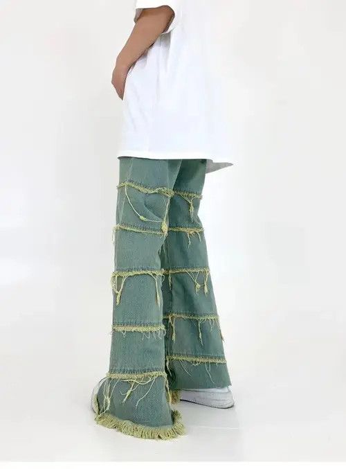 Japanese Brand × Jean Streetwear Washed Fur-trimmed Wode Leg Jean Size US 29 - 2 Thumbnail