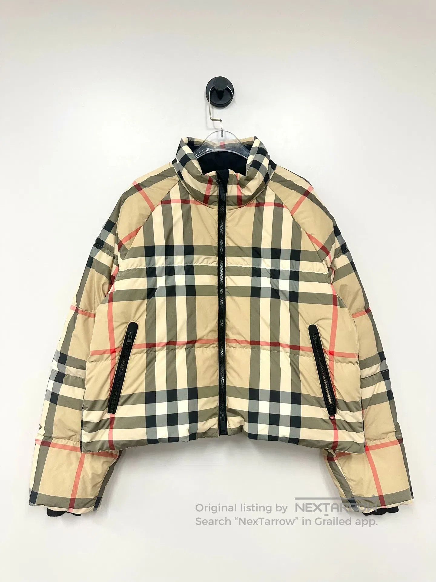 Burberry Burberry Khaki Classic Tartan Zippered Down Jacket| Size L / US 10 / IT 46 - 1 Thumbnail