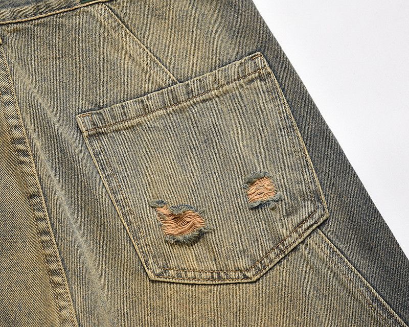 American retro distressed wide-leg jeans for men