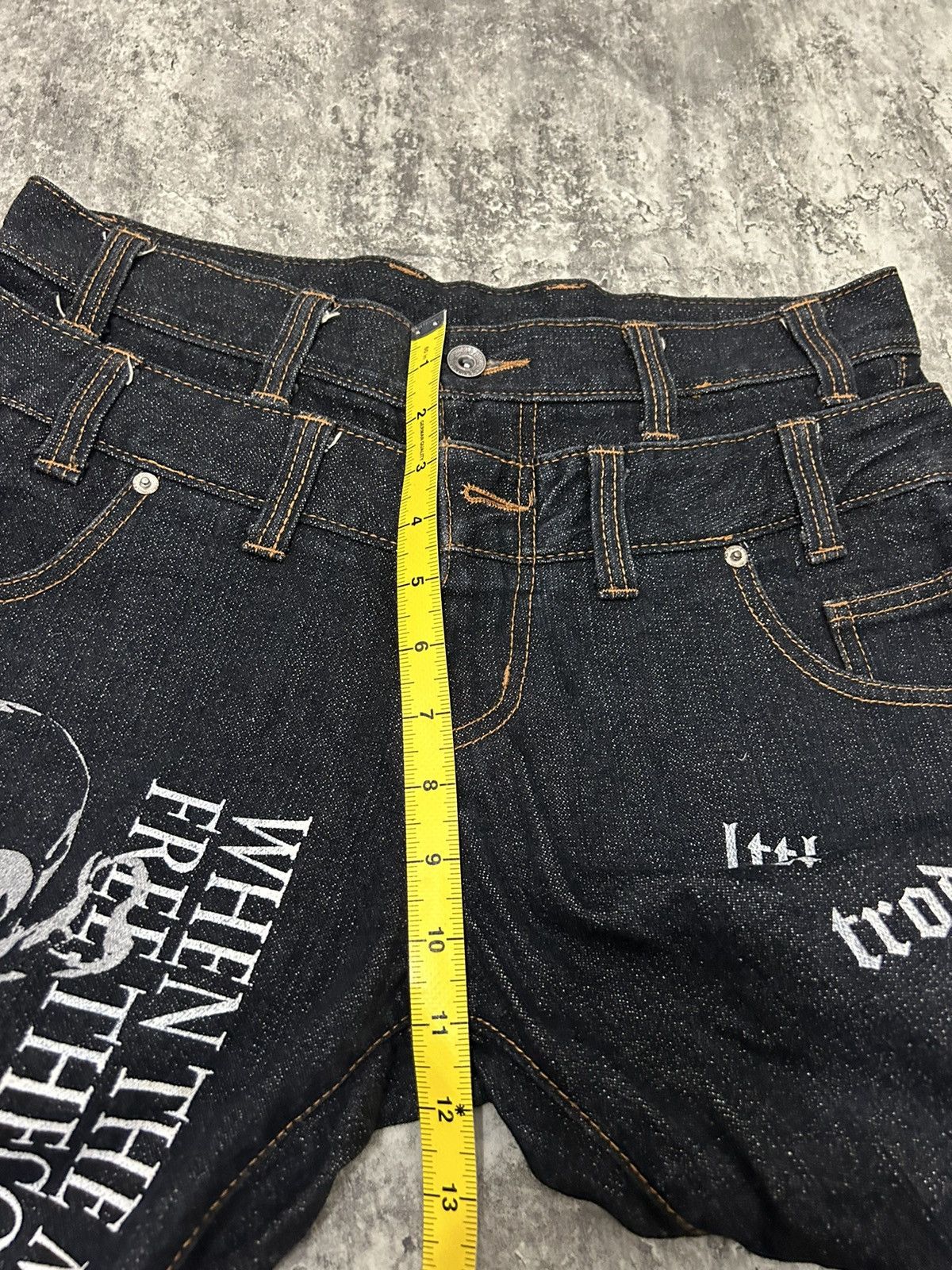 JNCO Japanese Skull Poem Y2k Doublle Waist Short Pants Size US 32 / EU 48 - 12 Thumbnail