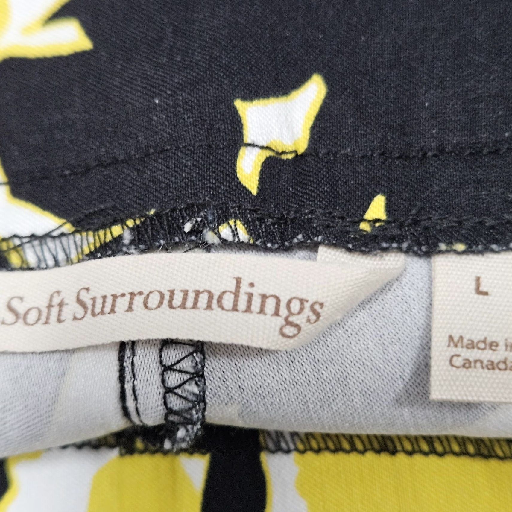 Soft Surroundings Soft Surroundings Pants Floral Mid Rise Pull On Large Black White Yellow Casual Workwear Travel Womens Size 36" / US 14 / IT 50 - 3 Thumbnail