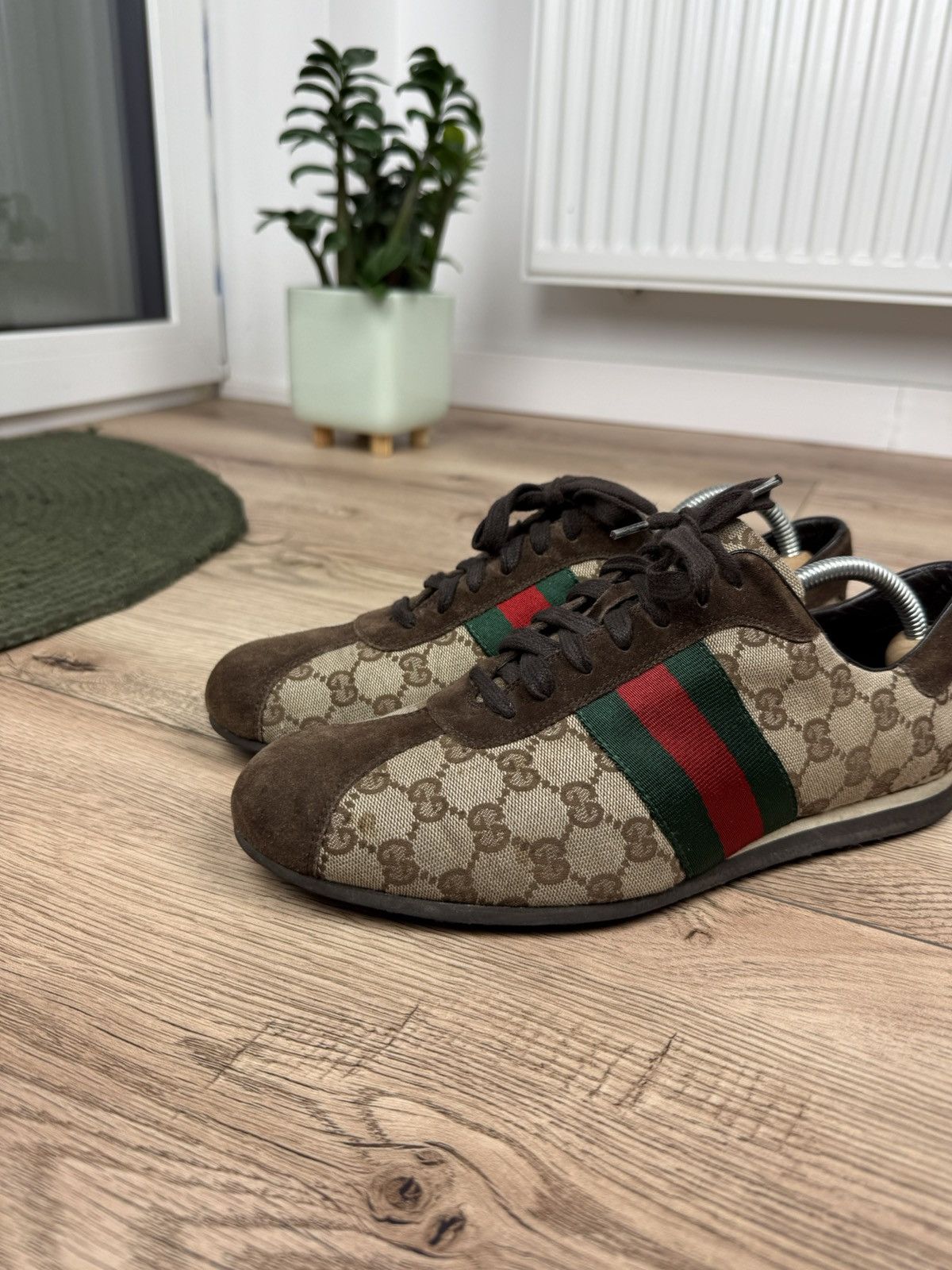 Gucci Gucci Shoes Monogram Logo GG Leather Canvas Sneakers Brown Size US 8 / EU 41 - 3 Thumbnail