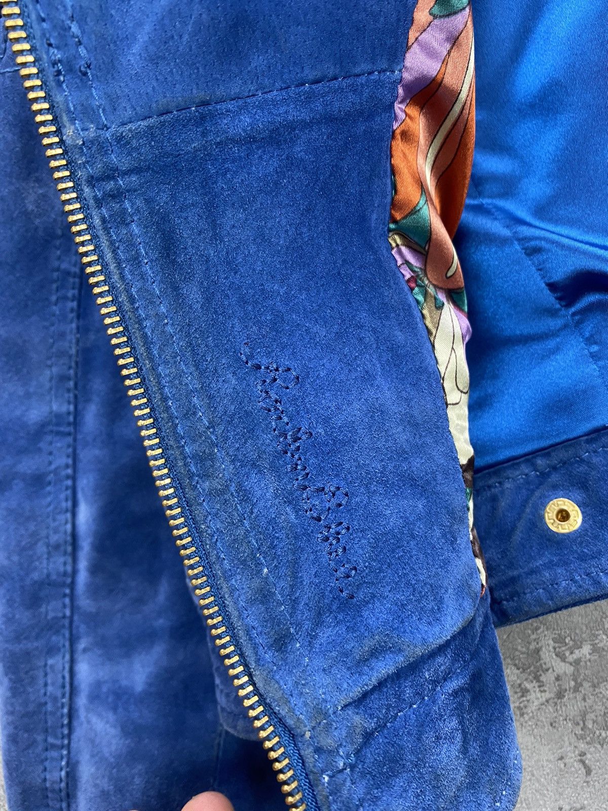 Vintage Blue and Gold Vintage Thick Heavy Suede Trucker Jacket Size M / US 6-8 / IT 42-44 - 6 Thumbnail