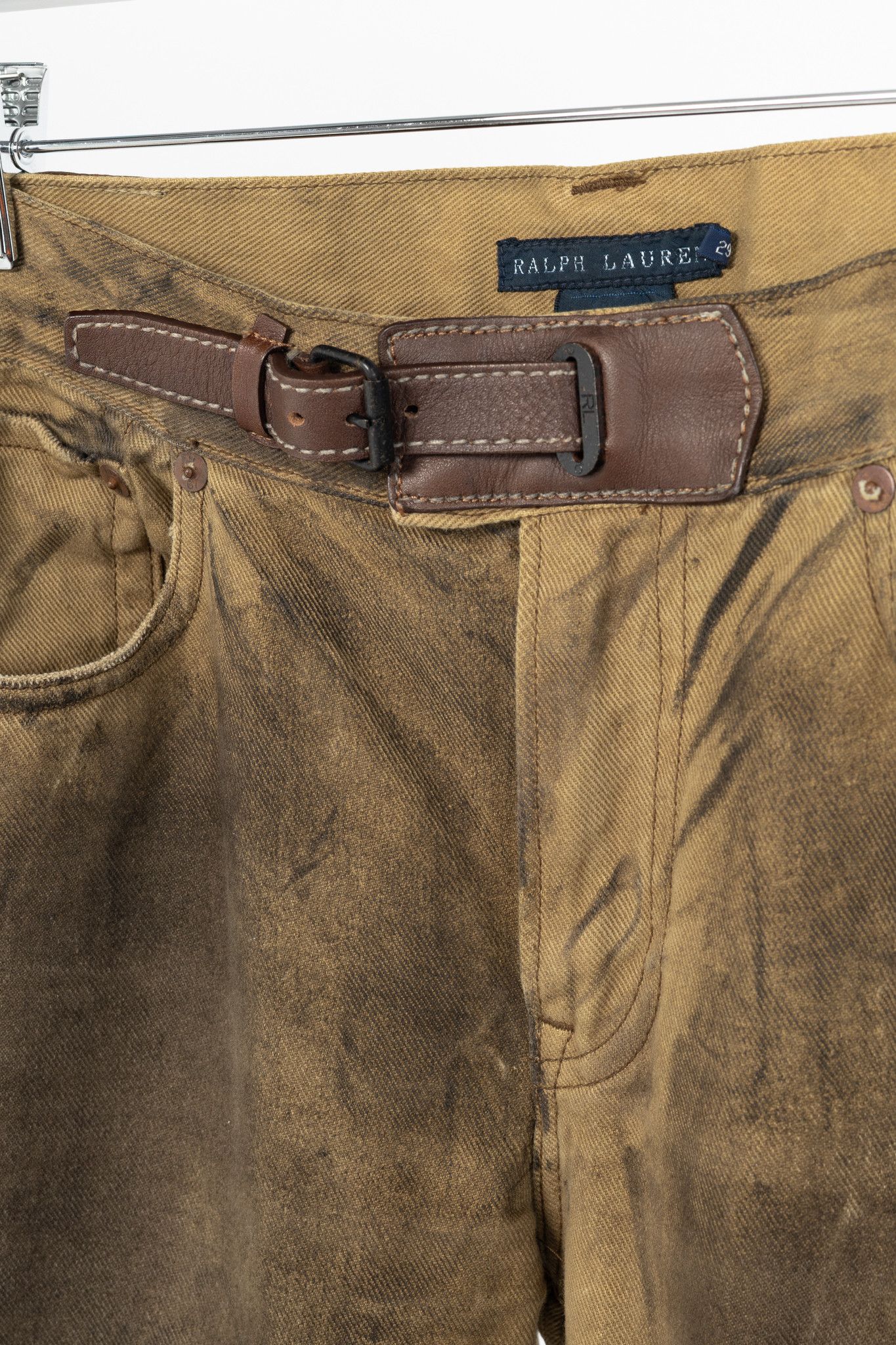 Ralph Lauren Ralph Lauren Tan Distressed Cotton Leather-Trim Jeans Size 29" - 11 Thumbnail