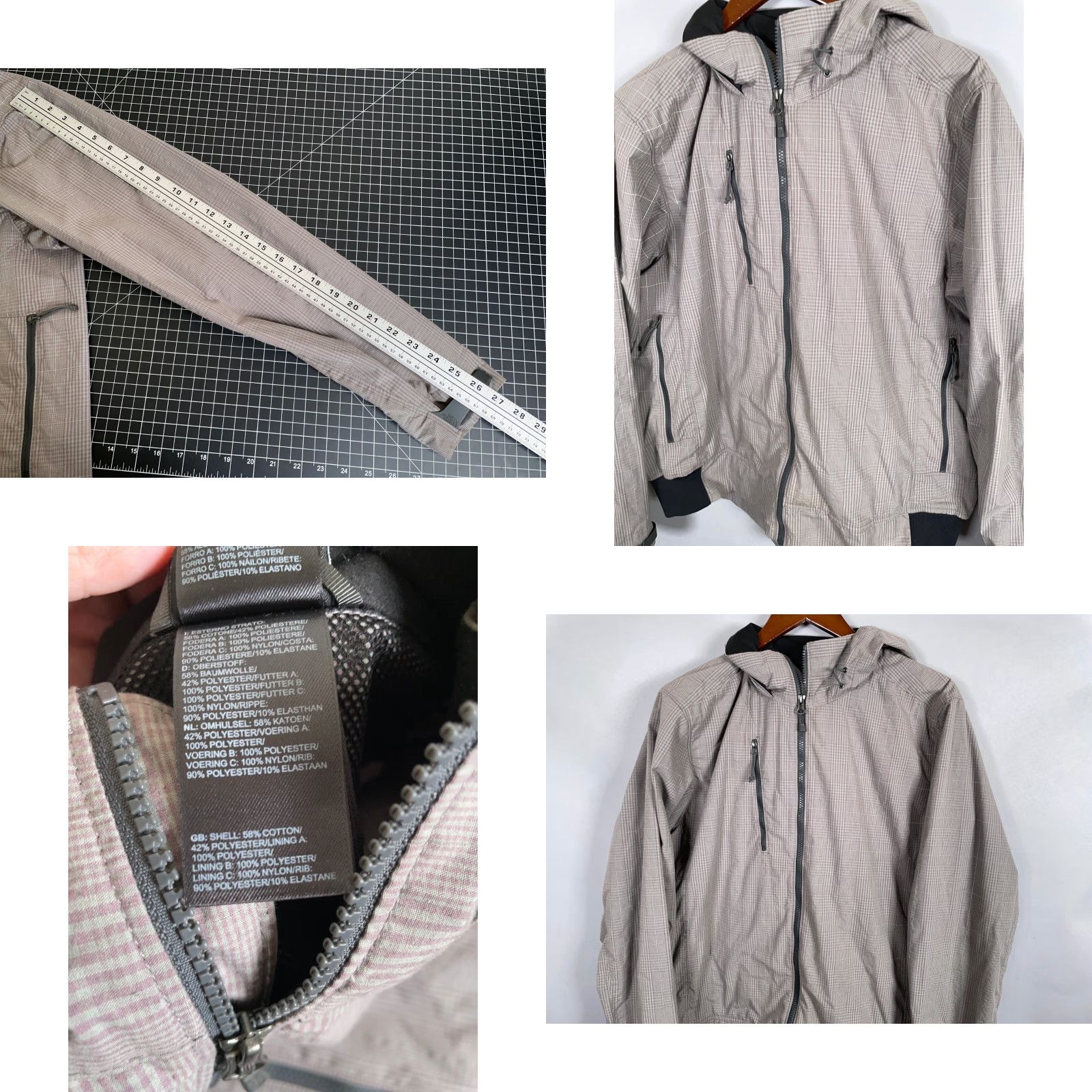 The North Face The North Face Jacket Mens L Gray Mauve Check Pattern Cotton Blend Hooded Short Zip Pockets Full Zip Anorak 90s Retro Vintage N/A Size US L / EU 52-54 / 3 - 8 Thumbnail