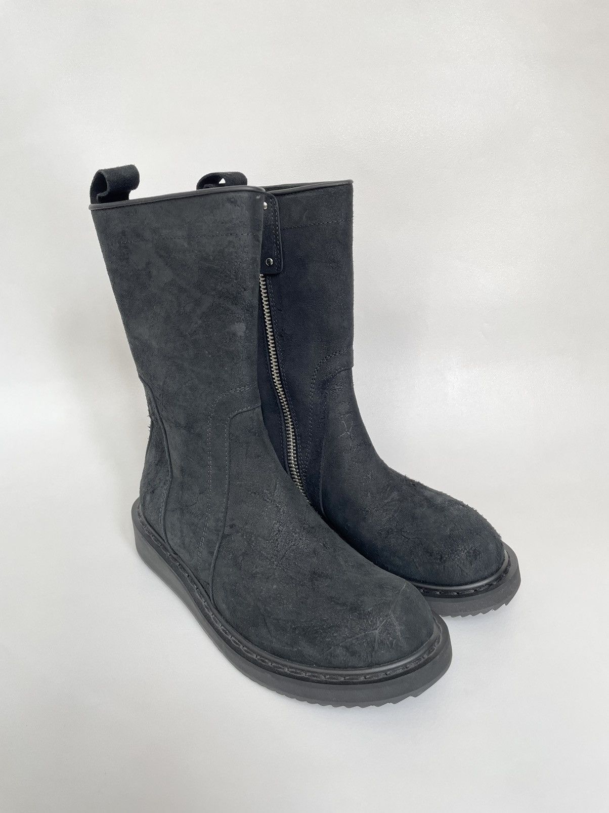 Rick Owens Black Crust Leather 'Mohawk' Combat Boots Size US 7 / IT 37 - 3 Thumbnail