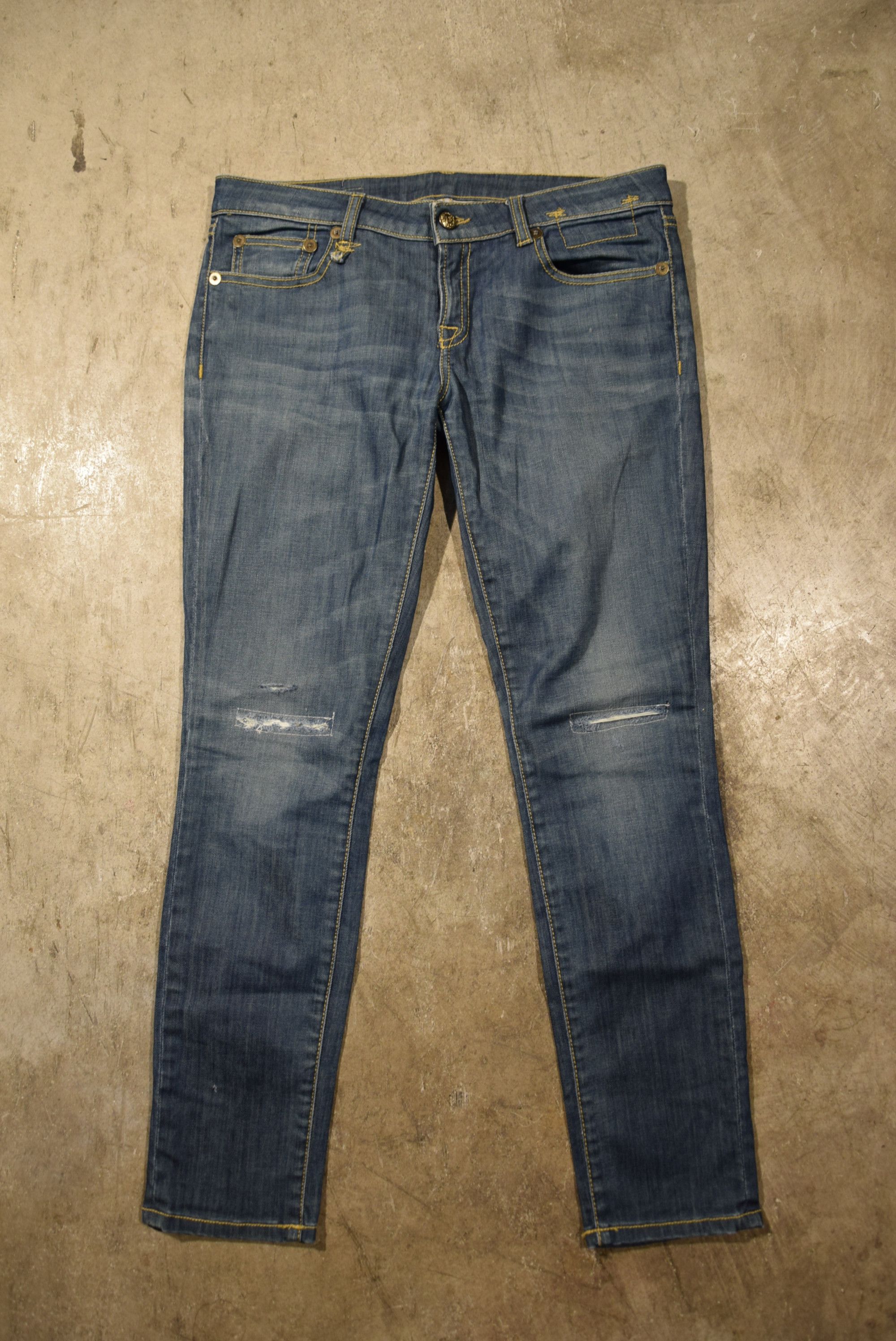image of R13 Low Skinny Jeans in Blue, Women's (Size 27)