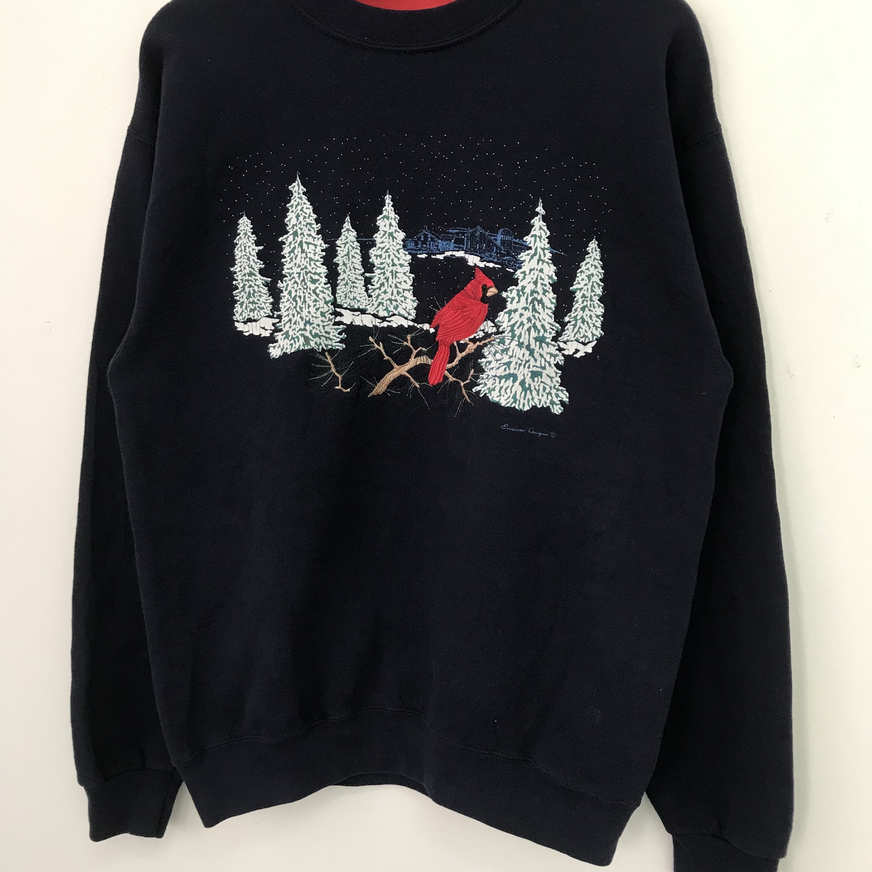 Vintage Vintage 90s Cardinal Bird Blue Sweatshirt Medium - 483 Size US M / EU 48-50 / 2 - 3 Thumbnail