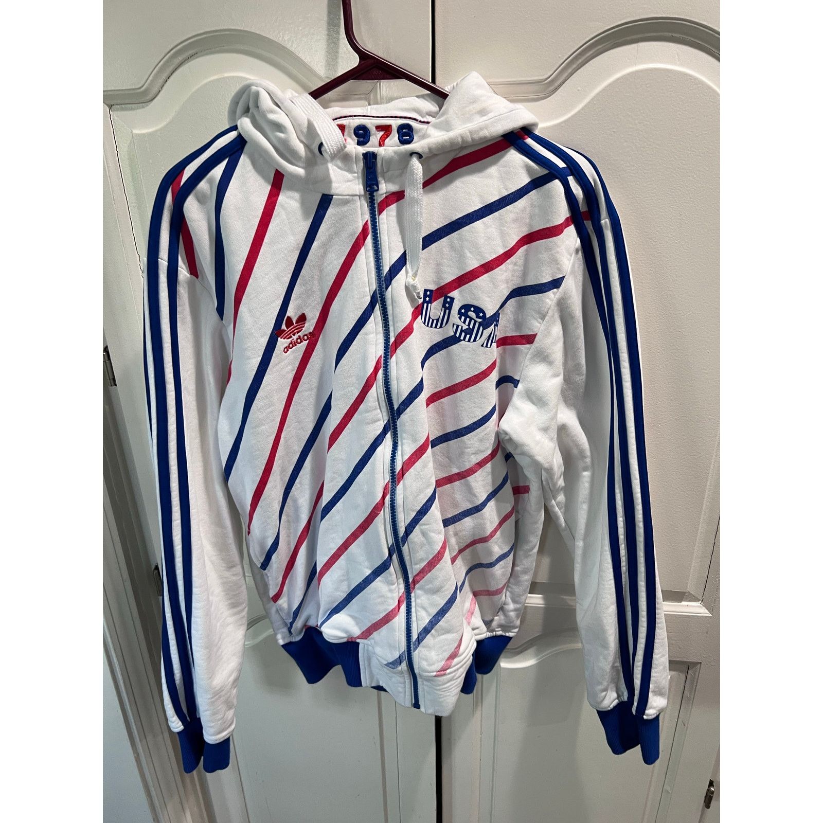 Adidas Adidas Originals USA Hoodie Jacket L White Red Blue Trefoil Size US M / EU 48-50 / 2 - 1 Thumbnail