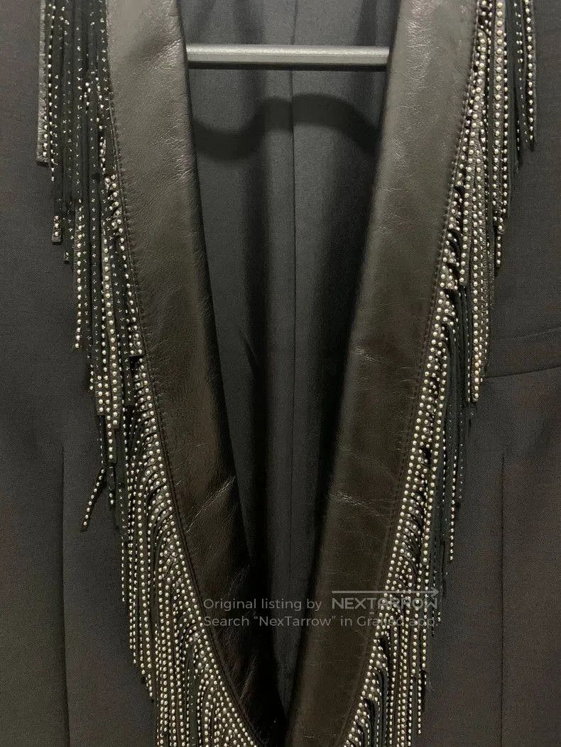 Saint Laurent Paris Saint Laurent SLP Runway Fringe Leather Collar Blazer Size US M / EU 48-50 / 2 - 5 Thumbnail