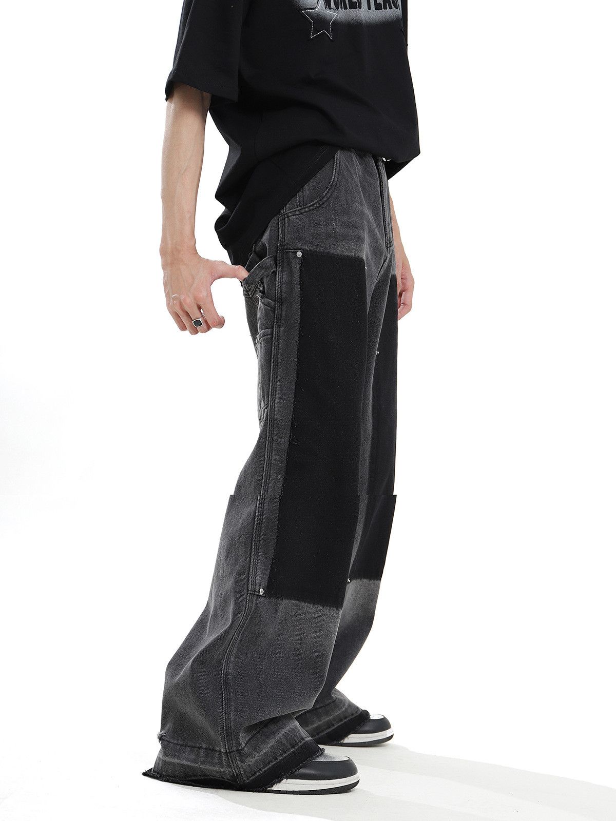 2 Color Carpenter Double Knee Loose Jeans