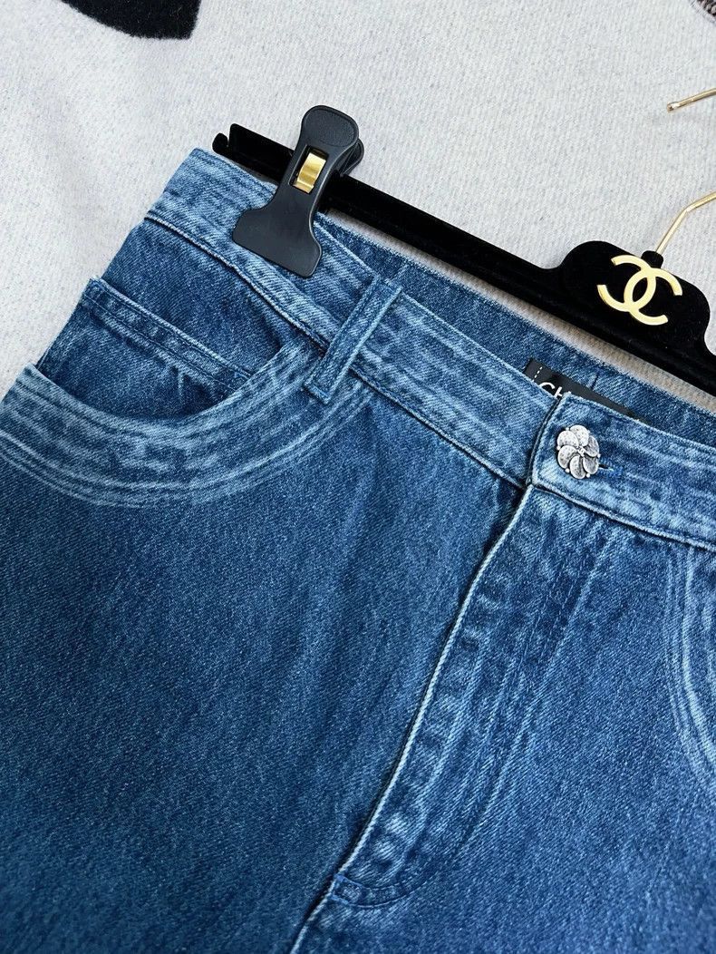 Chanel Chanel Blue Camellia Button Straight Jeans Size 37" - 5 Thumbnail