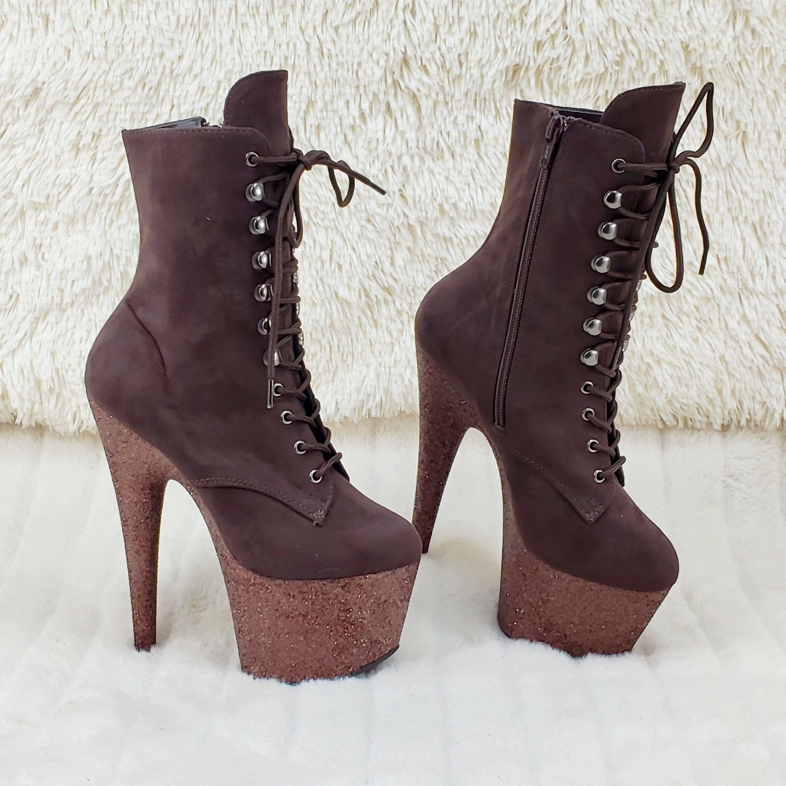 Other Adore 1020FSMG Brown Mocha V Suede & Glitter 7" High Heel Pl Size US 9 / IT 39 - 3 Thumbnail