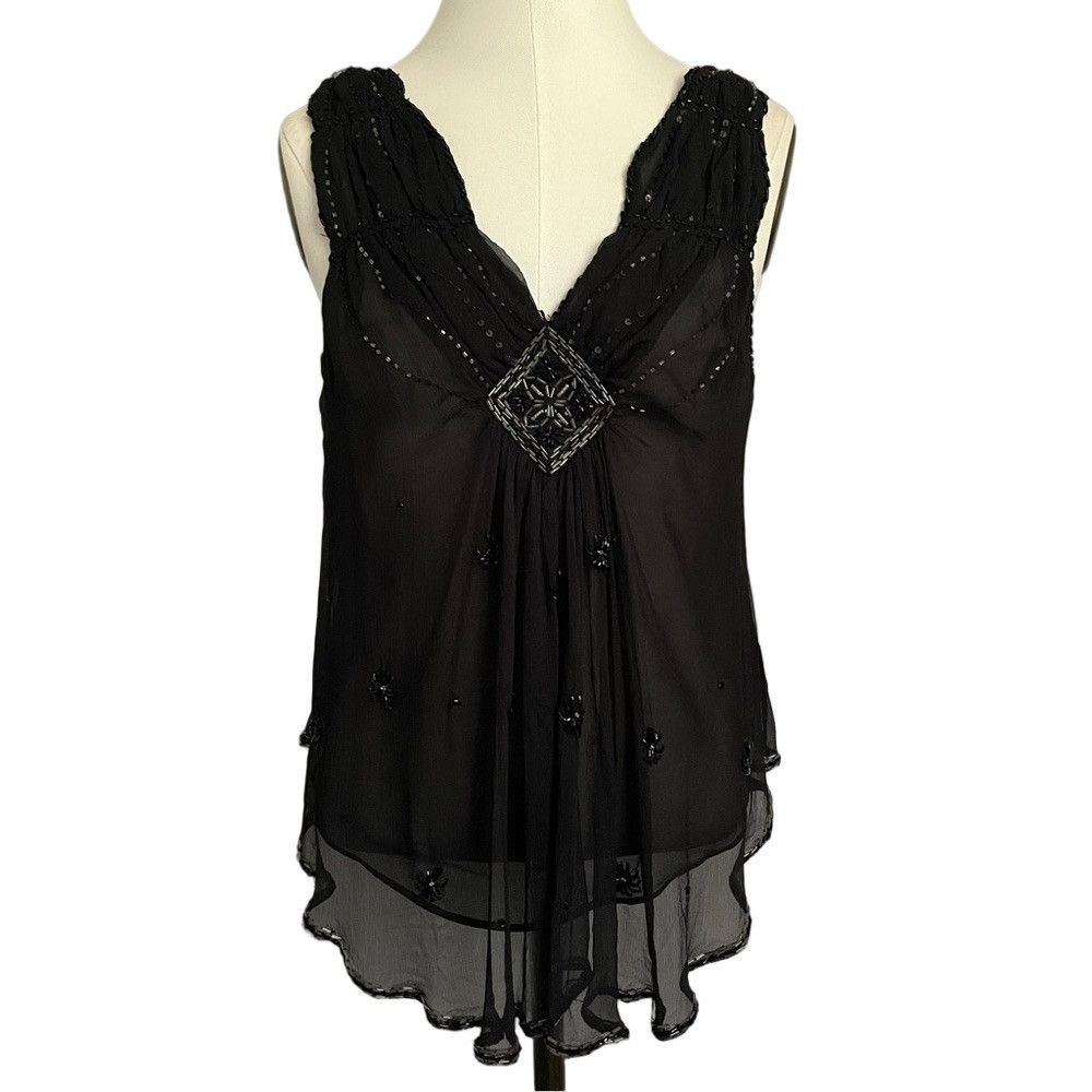 Vintage Vintage Beaded Silk Babydoll Camisole Sleeveless Tank Size M / US 6-8 / IT 42-44 - 2 Thumbnail