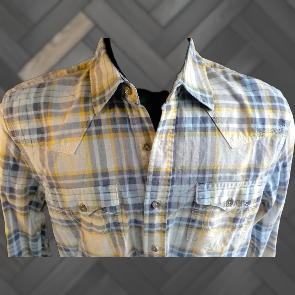 True Religion TRUE RELIGION LS Button Front Plaid Western Style Shirt Linen Blend SZ M Slim (Gray, Blue, Yellow, Ivory) Mens Size US M / EU 48-50 / 2 - 1 Thumbnail