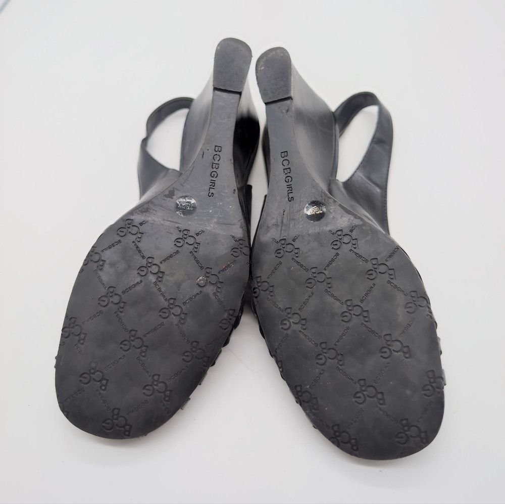 Bcbgmaxazria BCBG Girls Sz 7 Elegant Black Leather Wedge Sandals Slingba Size US 7 / IT 37 - 8 Thumbnail