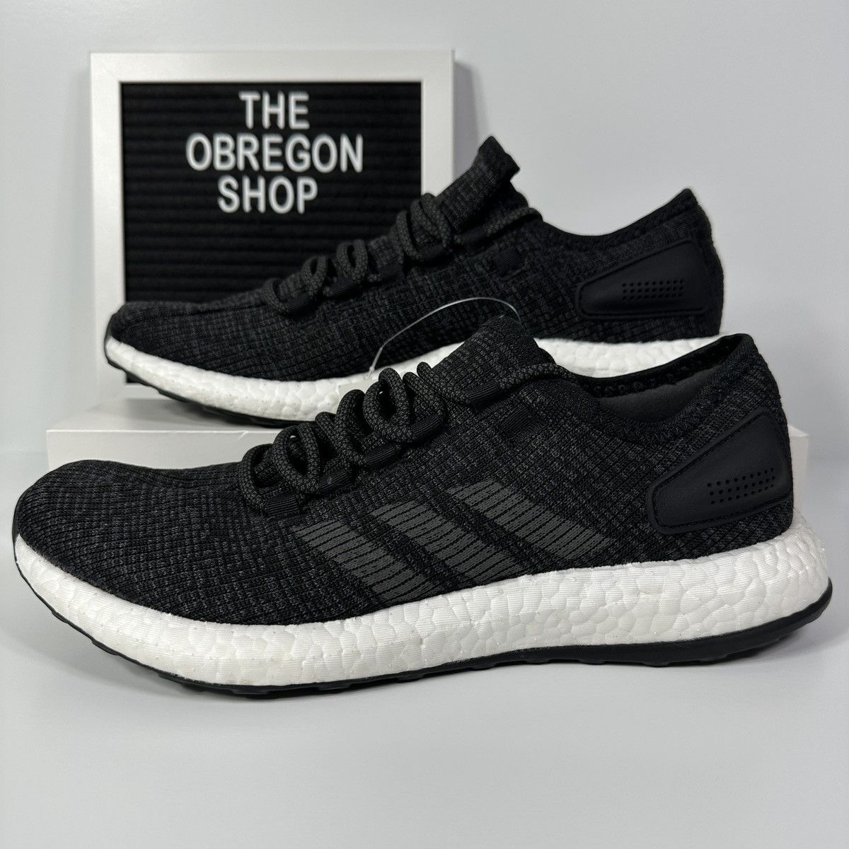 Adidas Pureboost Core Black Running Primeknit Gray White Shoes, Men's (Size 9.5)