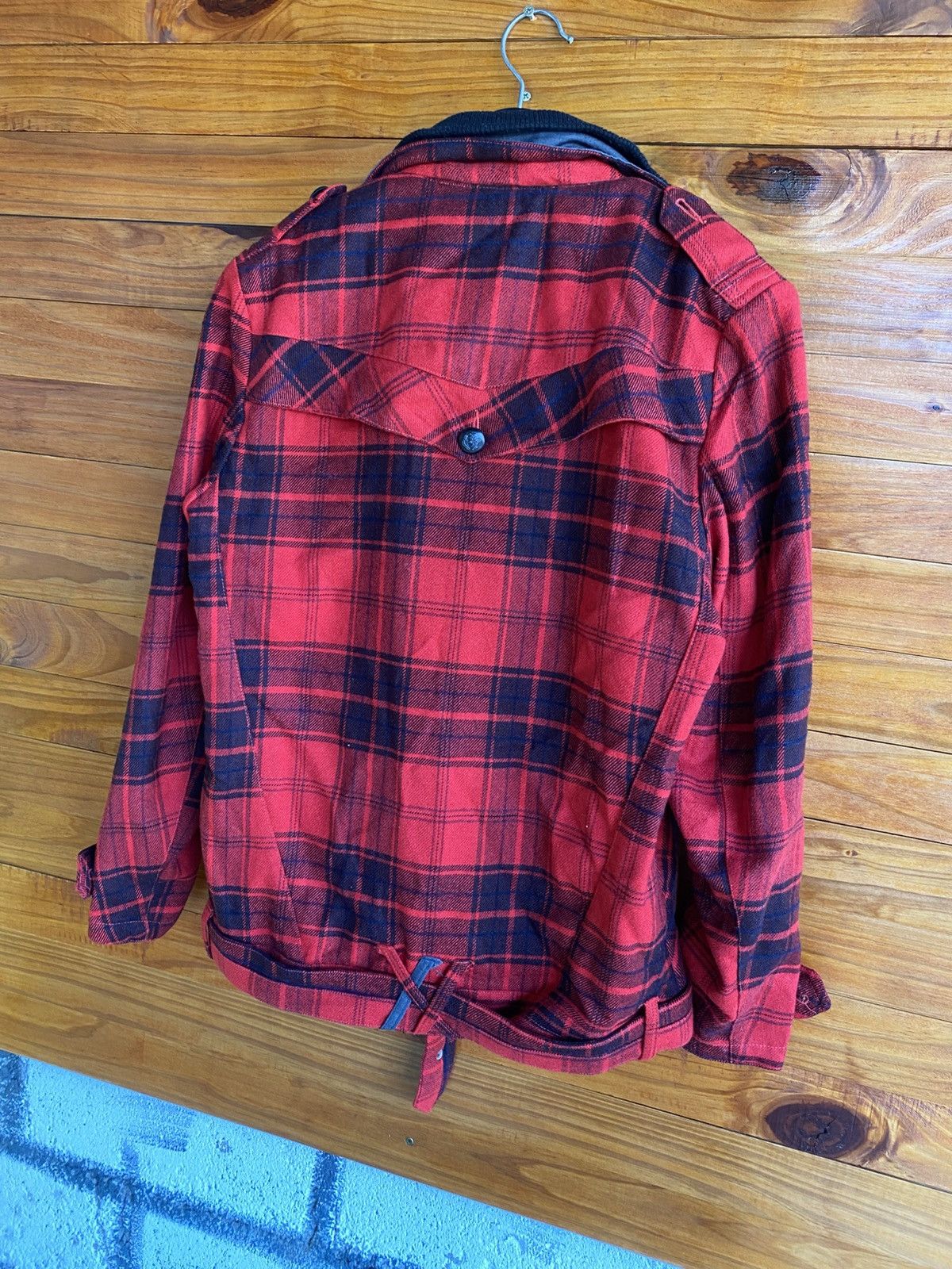 Japanese Brand Vintage 90s Play-Play-Play Red Black Plaid Wool Biker Jacket Size US M / EU 48-50 / 2 - 12 Thumbnail