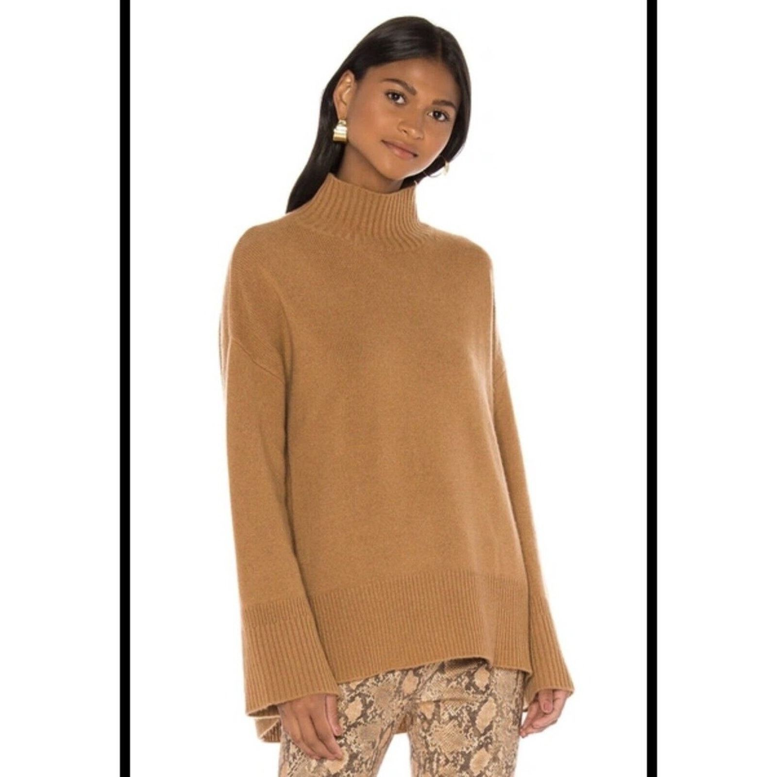 Frame FRAME HIGH LOW SWEATER 100% CASHMERE Mock Tan Camel Brown Size M / US 6-8 / IT 42-44 - 2 Thumbnail