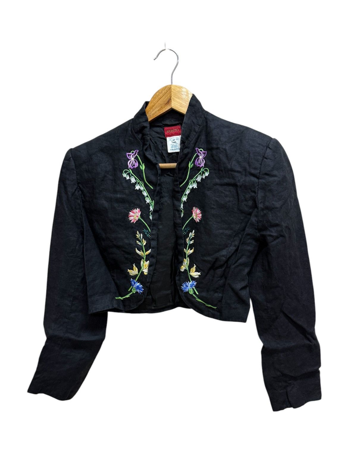 Japanese Brand × Kenzo × Vintage Vintage Kenzo Black Linen Embroidered Floral Boho Short Open Size XS / US 0-2 / IT 36-38 - 1 Thumbnail
