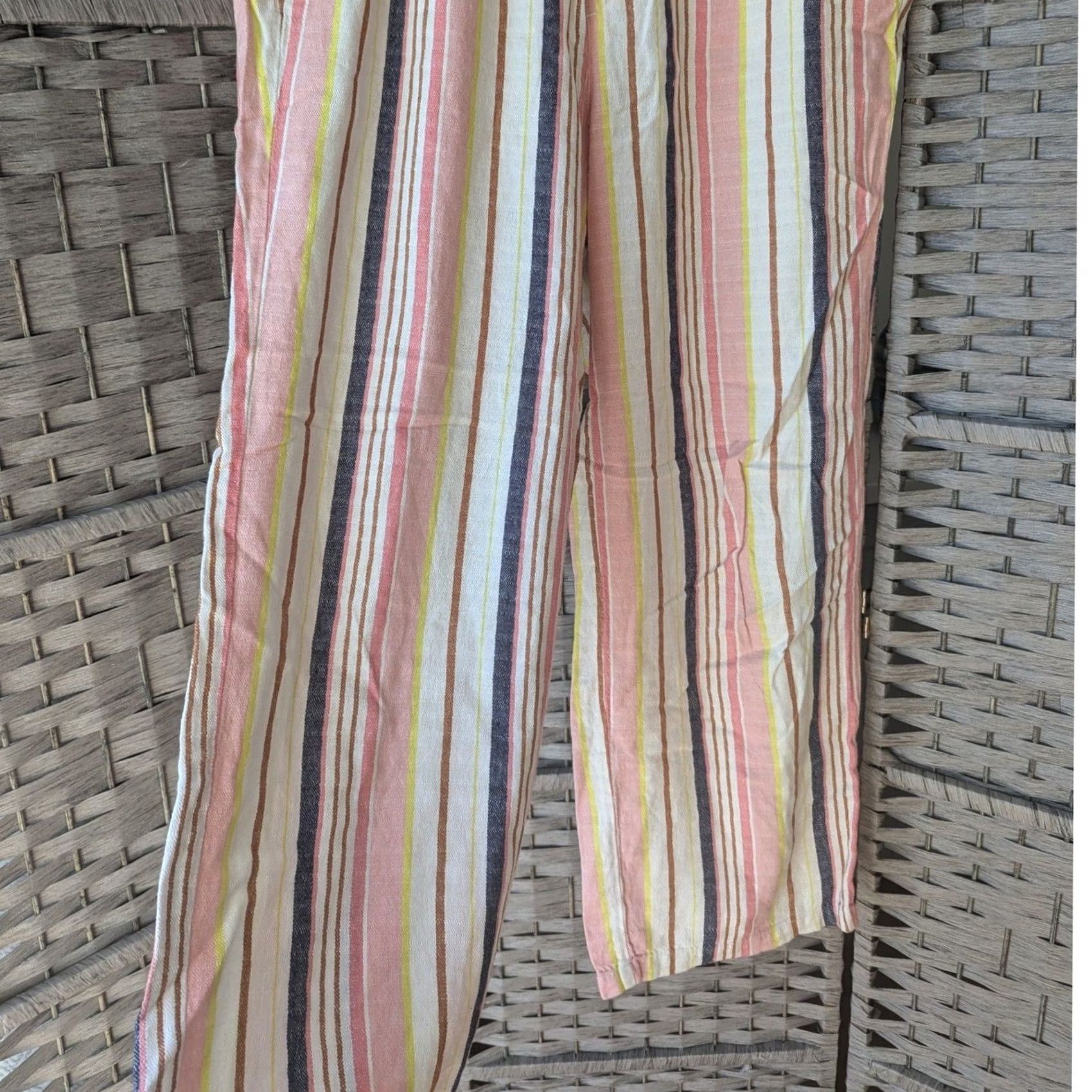 Old Navy Old Navy Multicolor Striped Linen Blend Wide Leg Drawstring Pants Casual Sz L Size 36" / US 14 / IT 50 - 2 Thumbnail