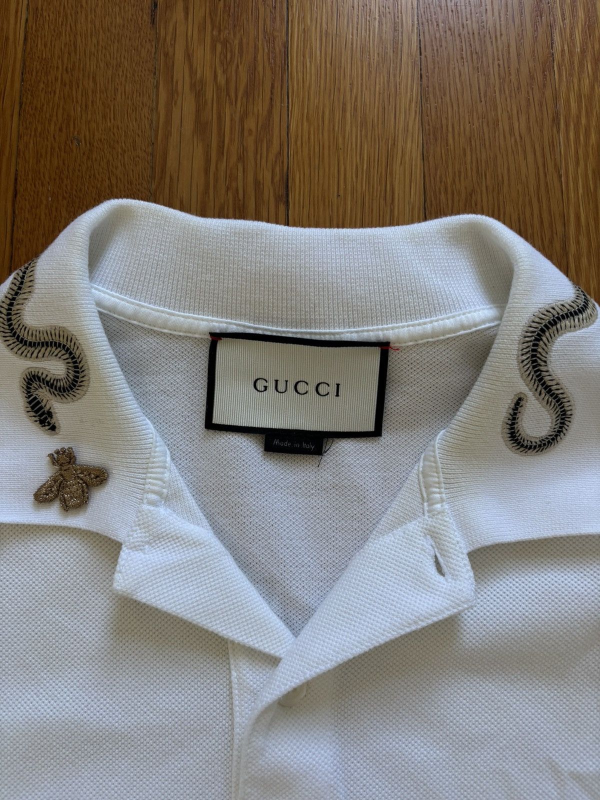 Gucci White Snake Embroidered Collar Polo Size US M / EU 48-50 / 2 - 3 Thumbnail