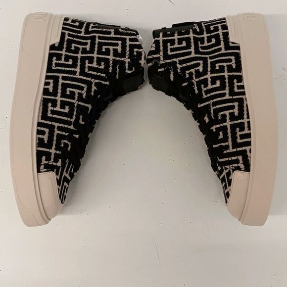 Balmain Balmain B-Court Bicolor Monogram Jacquard High-Top Sneakers Size US 7 / IT 37 - 4 Thumbnail