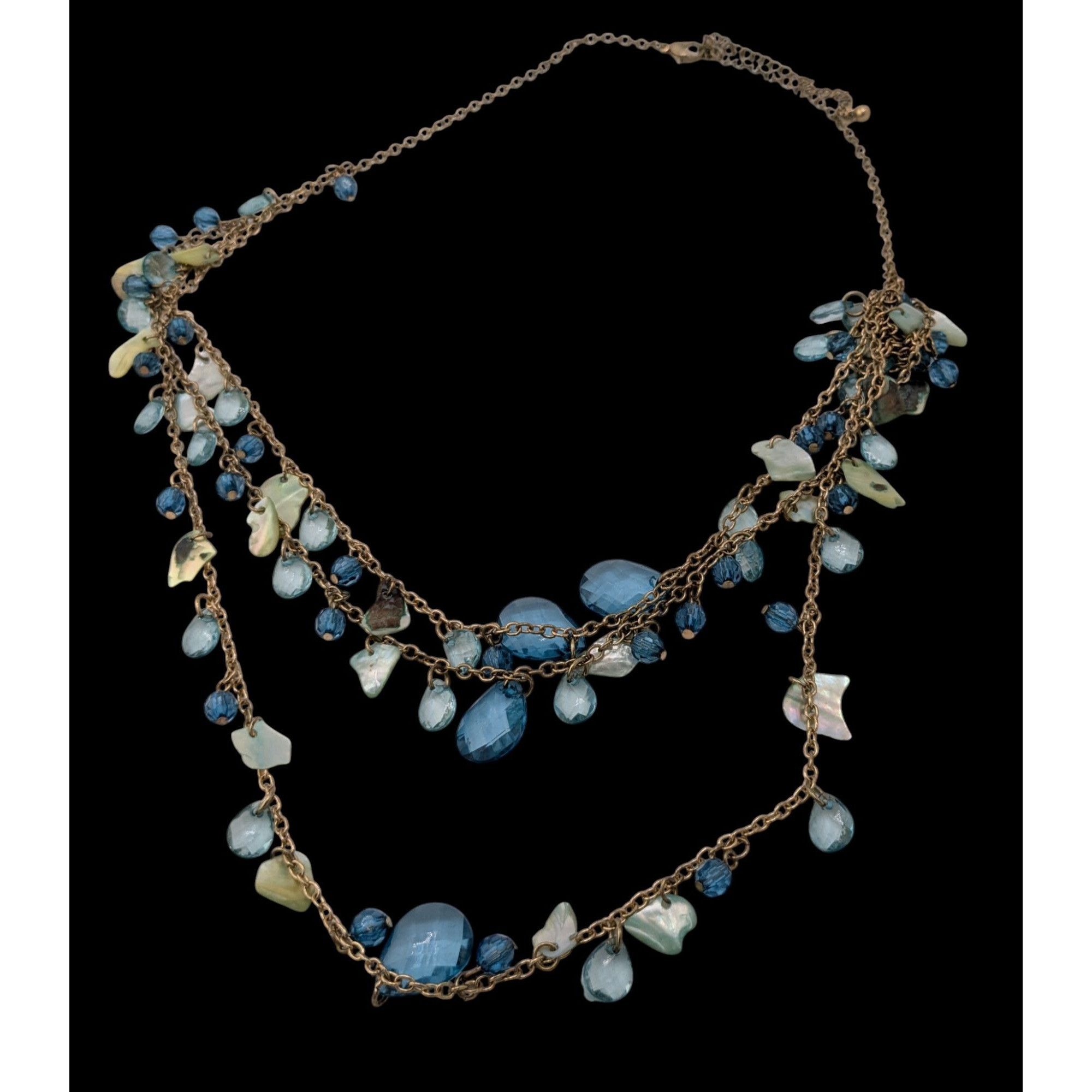 Other Bohemian Multilayer Necklace With Blue Shell and Faceted Bea Size ONE SIZE - 2 Thumbnail