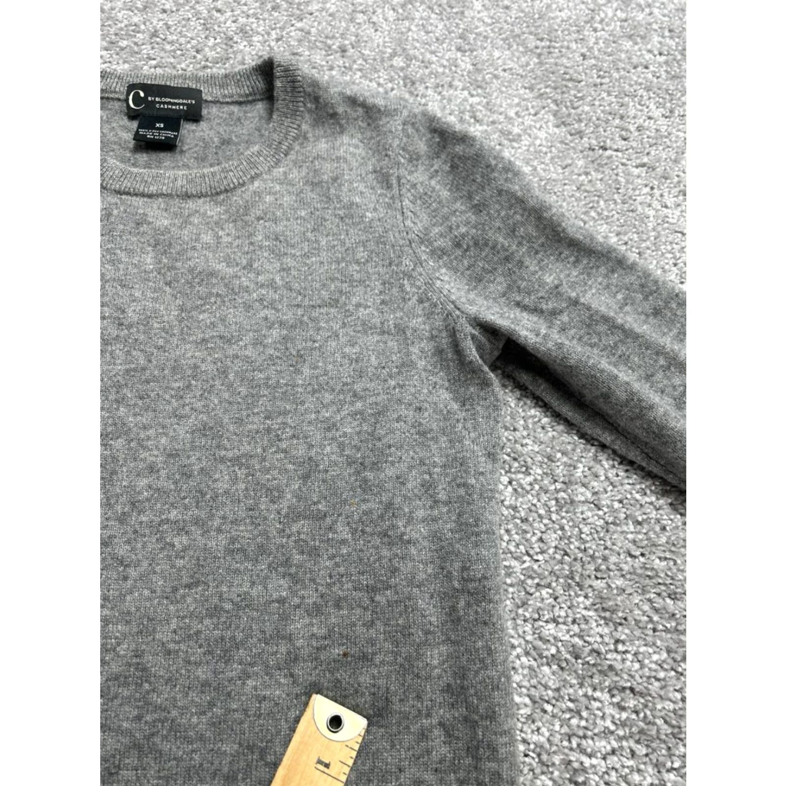 Bloomingdale's C By Bloomingdales Sweater Womens XS Gray Cashmere Tight Knit Ribbed Trim Casual Size XS / US 0-2 / IT 36-38 - 7 Thumbnail