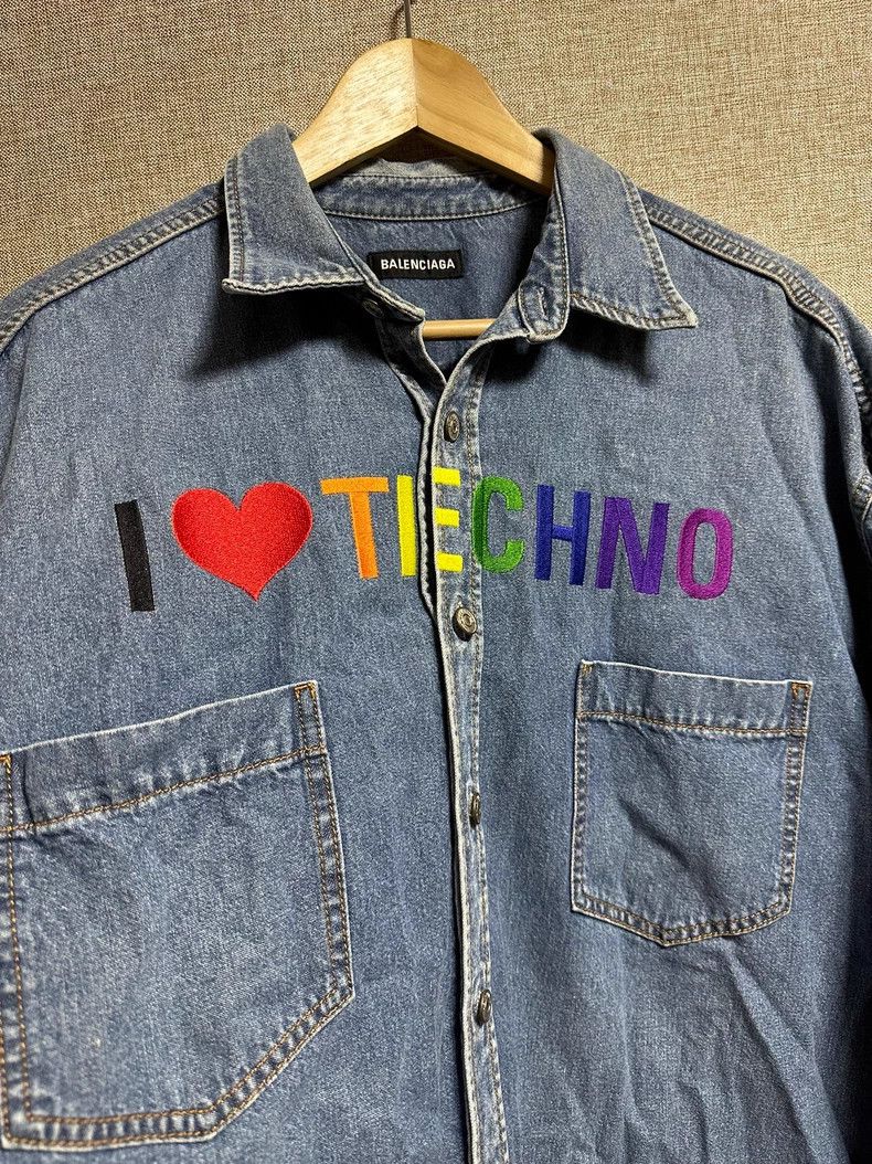 Balenciaga Balenciaga Electronic Music Embroidered Logo Denim Shirt Size XS / US 0-2 / IT 36-38 - 3 Thumbnail
