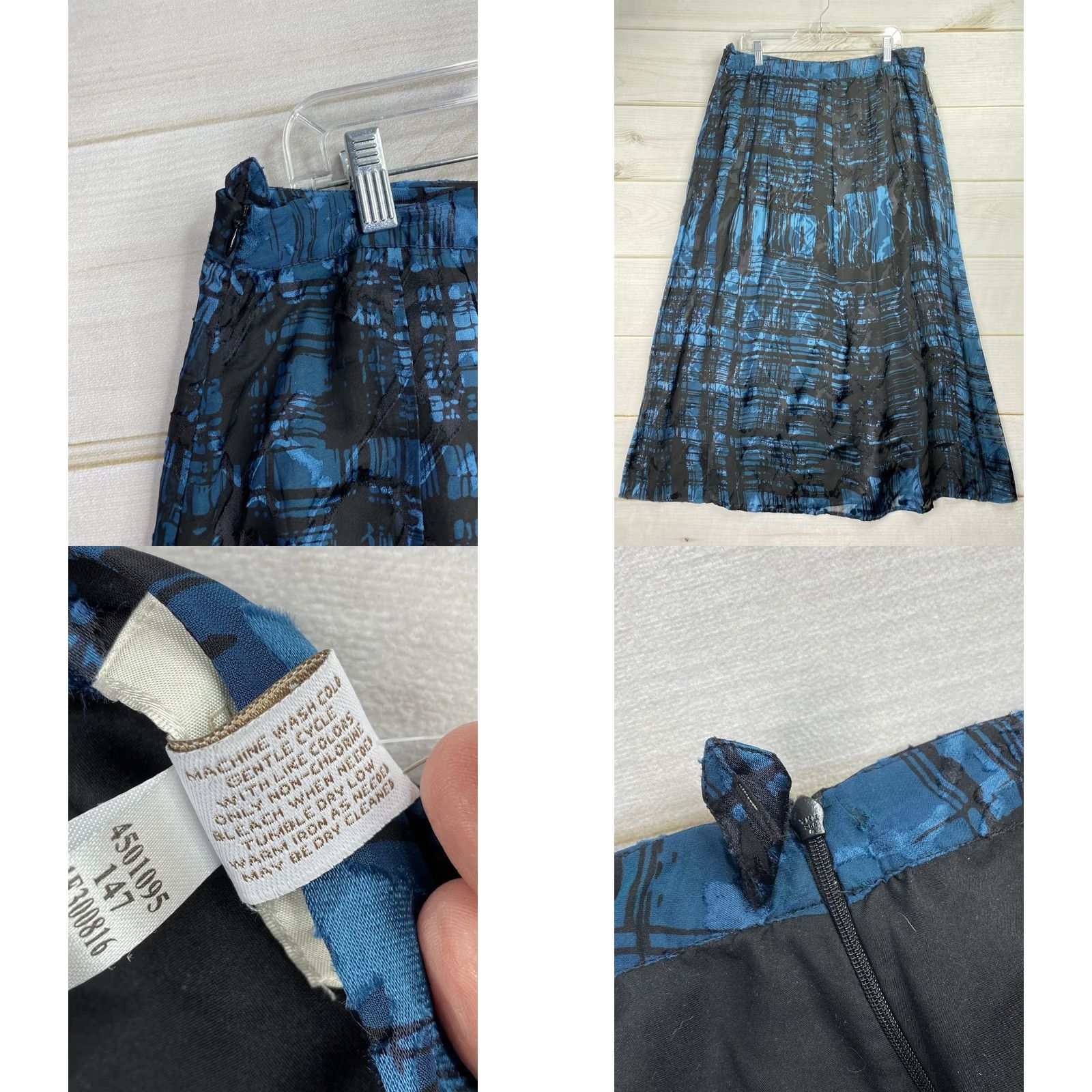 Vintage Chico's Skirt 14 L/XL Teal Black Burnout Silk Blend Lined Long Midi A-Line Bohemian NWT Womens Size 36" / US 14 / IT 50 - 8 Thumbnail