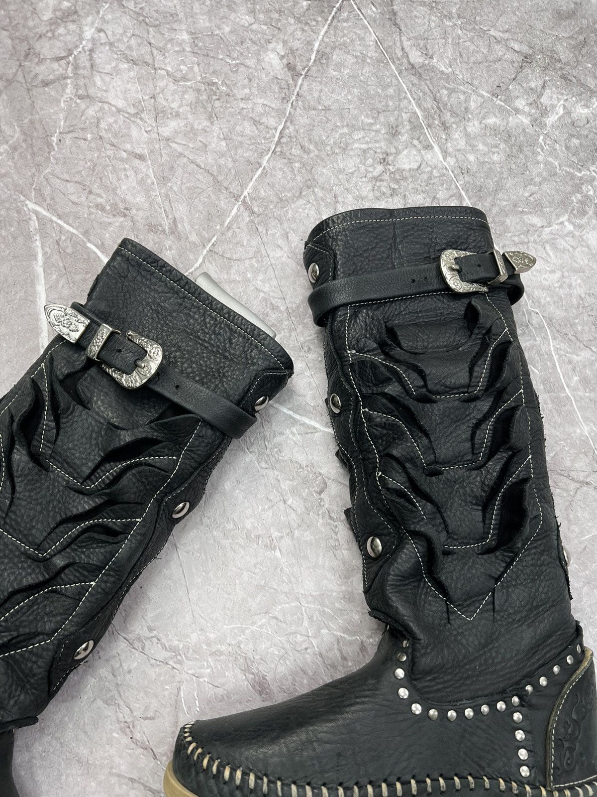 14th Addiction × Japanese Brand Vtg 14th Addiction style 2000s Leather Boots high top shoes Size US 8 / IT 38 - 11 Thumbnail