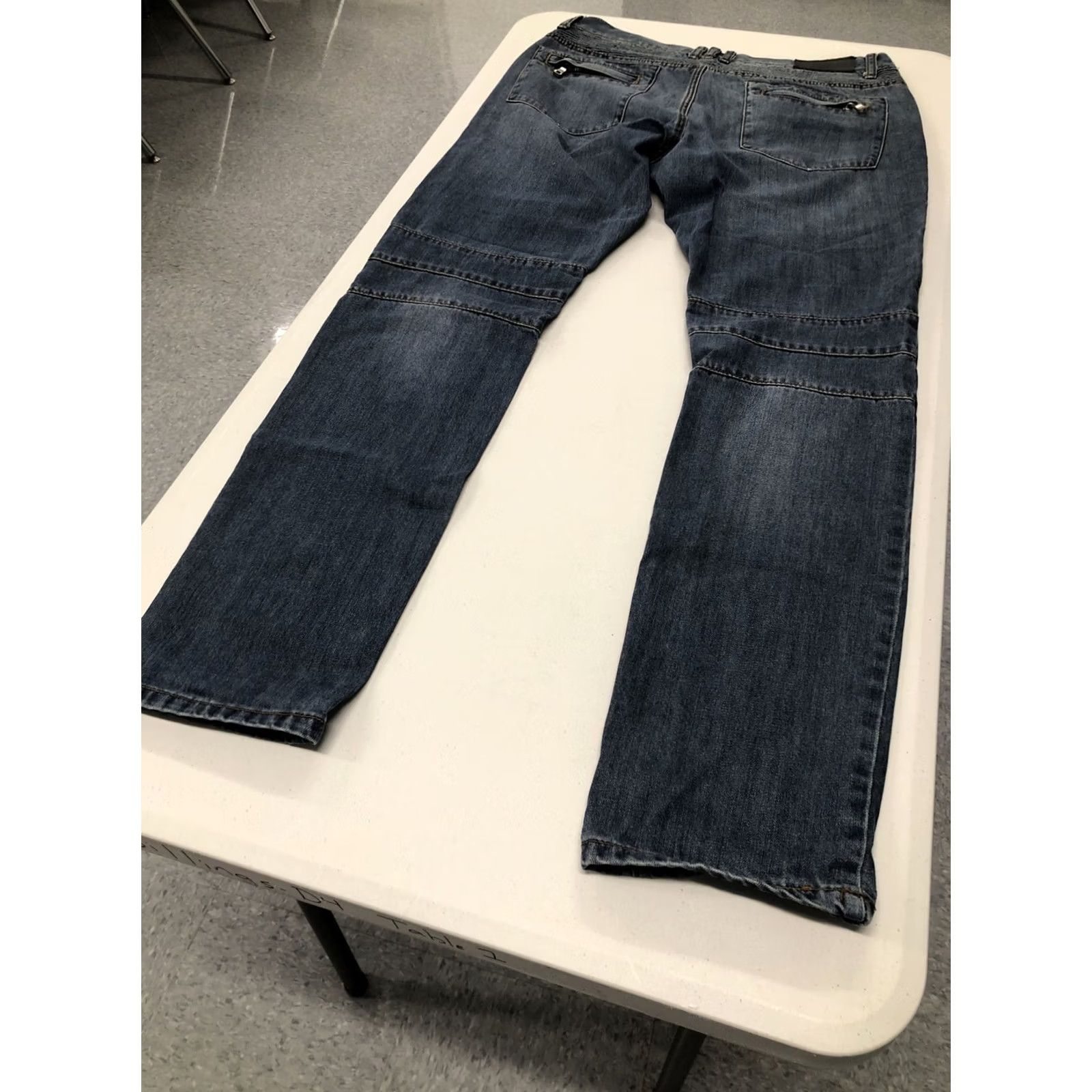 Vintage Embellish Jeans Slim 34 (36x33) Distressed Biker Moto 5-Pocket Denim Men’s Skinny Rise Mid Blue Regular Sewer? Size US 34 / EU 50 - 3 Thumbnail