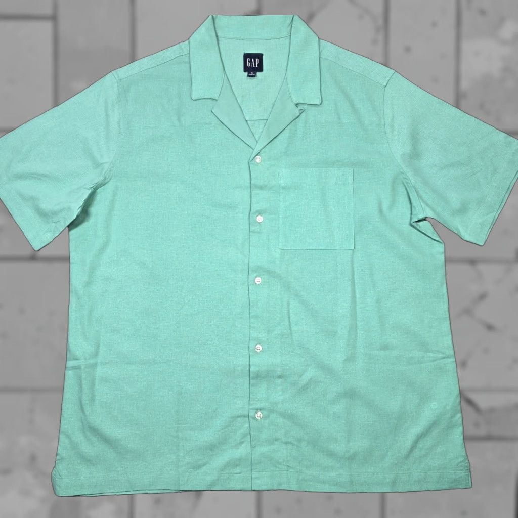 Gap VINTAGE Gap Shirt Mens XL Green Linen Rayon Blend Hawaiian Camp Shirt Loop Collar NWT Size US XL / EU 56 / 4 - 1 Thumbnail
