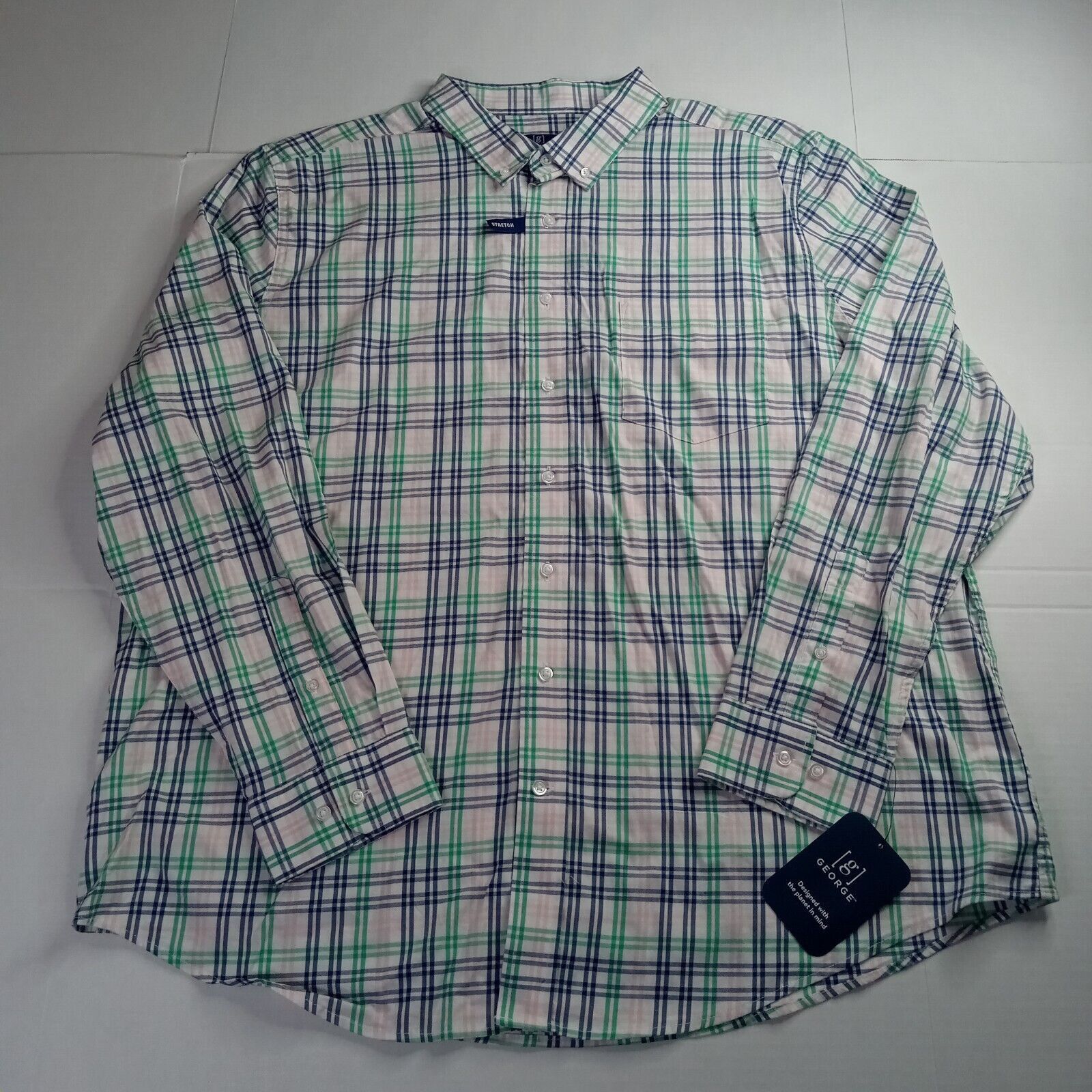 George George Poplin Shirt Men's 2XL Pink Green White Plaid Classic Size US XXL / EU 58 / 5 - 1 Thumbnail