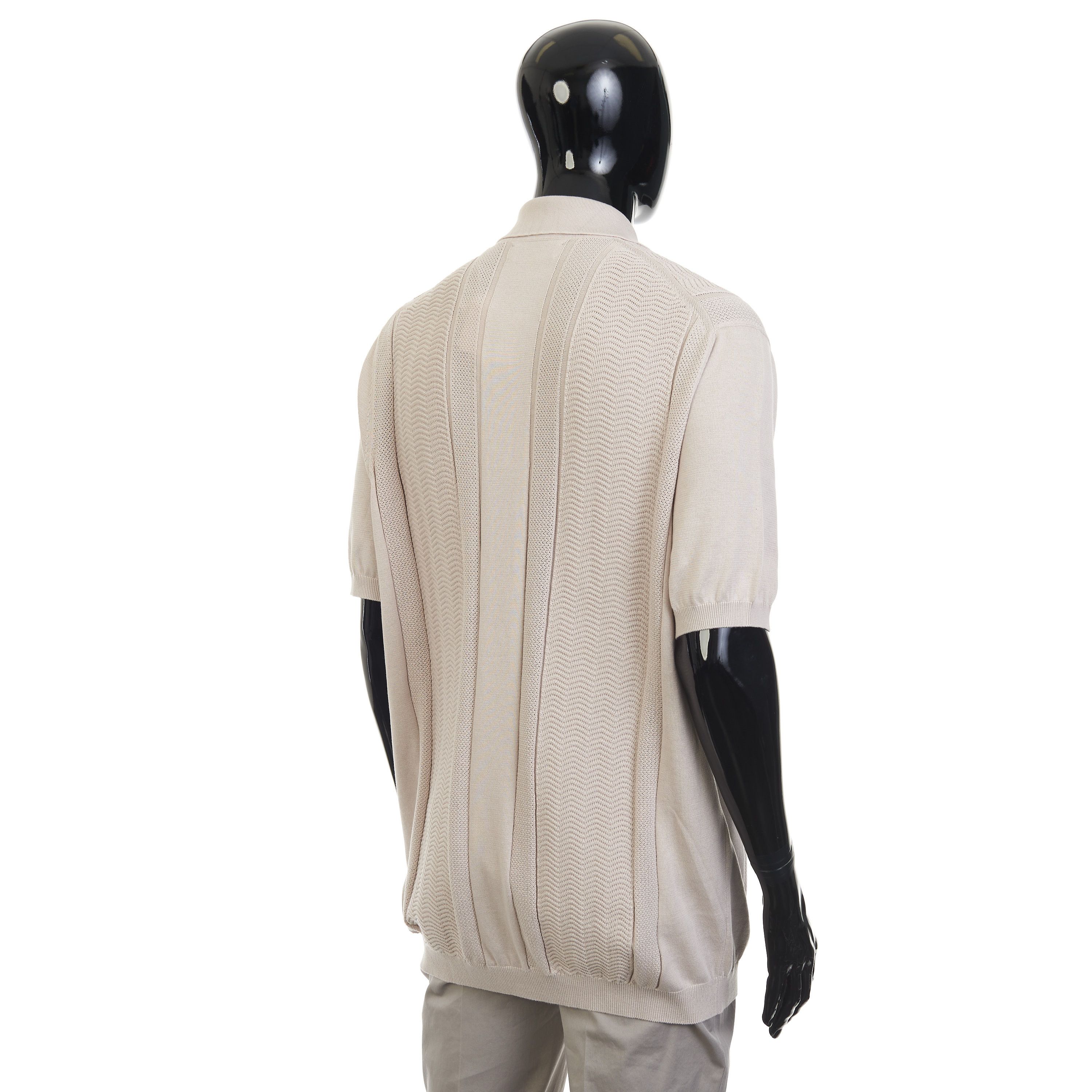 Brunello Cucinelli Beige Cotton Knit Polo With Jacquard Stripes Size 60 Size US XXL / EU 58 / 5 - 6 Thumbnail