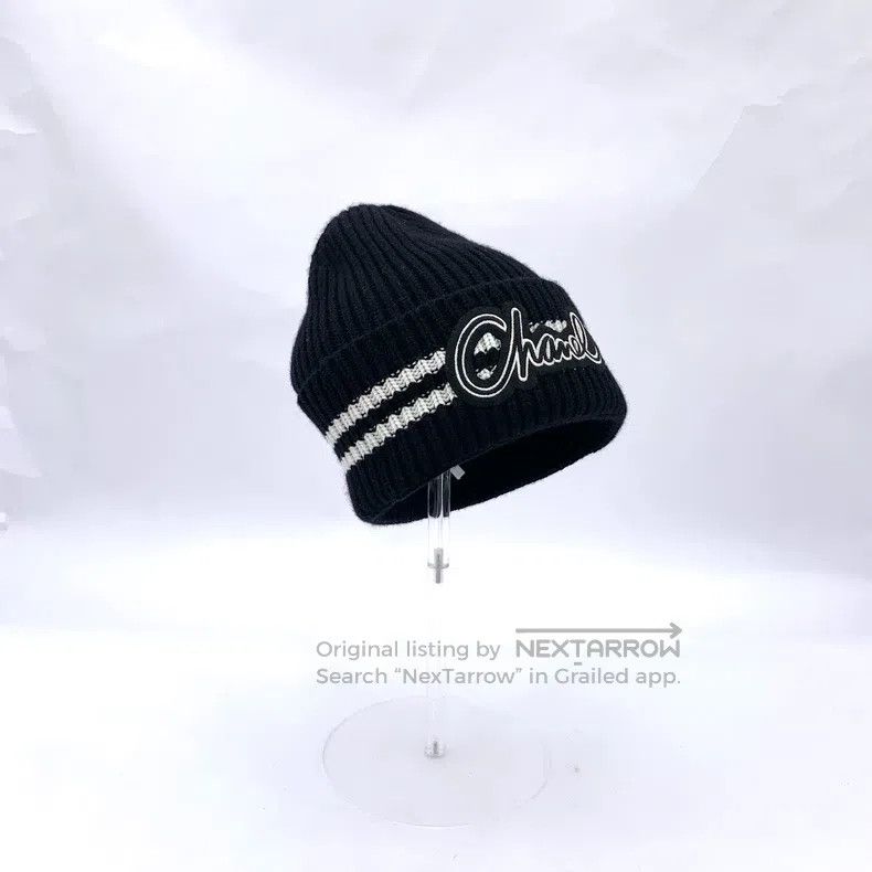 Chanel Chanel Size50 Black logo letter embroidery cashmere knitted Size ONE SIZE - 3 Thumbnail