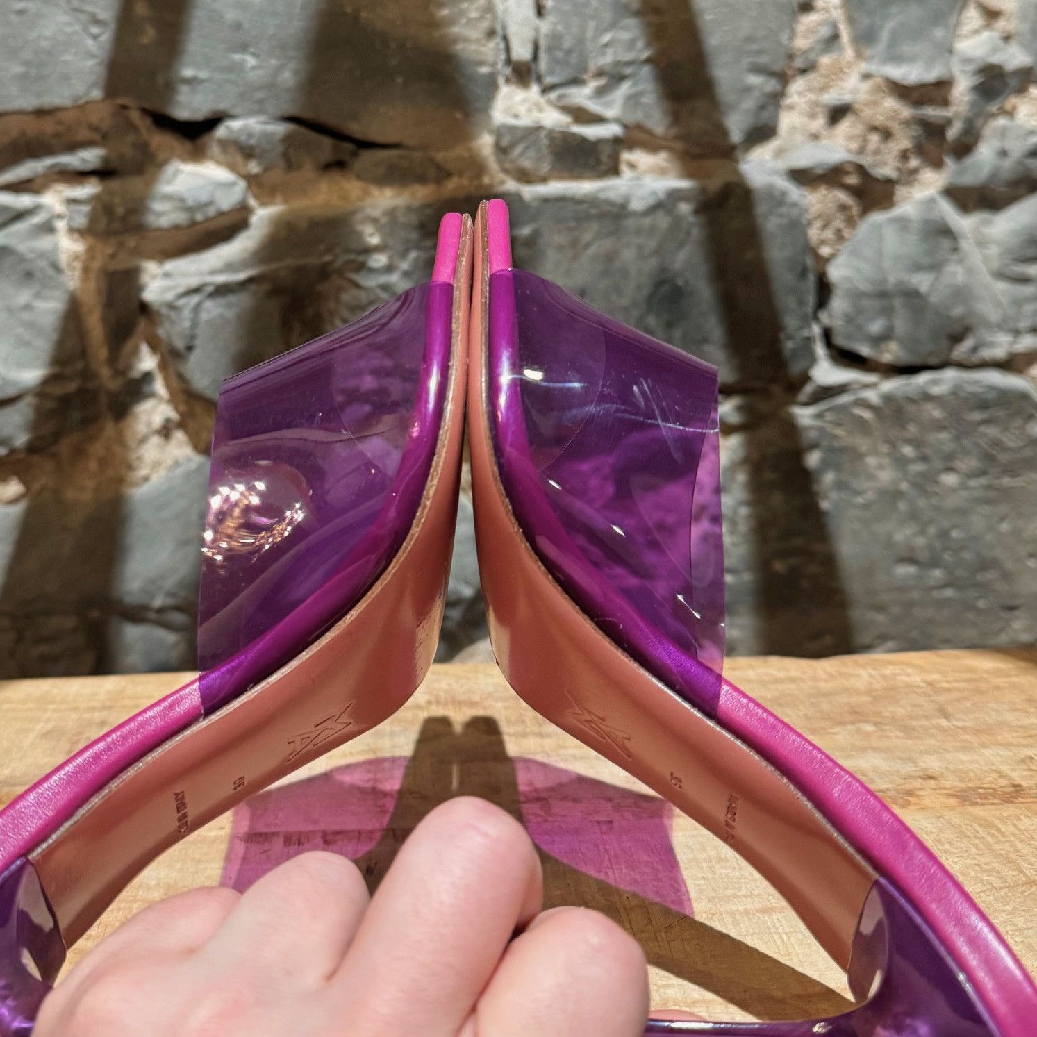 Amina Muaddi Amina Muaddi Purple Lupita Glass Heeled Mules Size US 8 / IT 38 - 8 Thumbnail