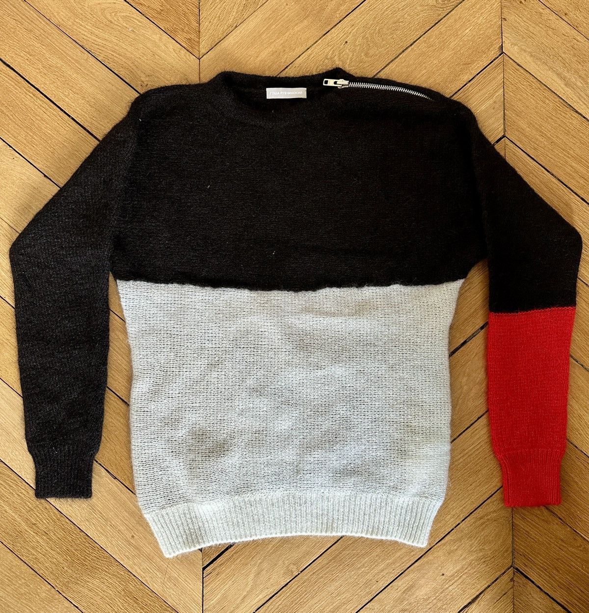 image of Gosha Rubchinskiy Ss13 Mohair Sweater in Black/White/Red, Men's (Size Small)