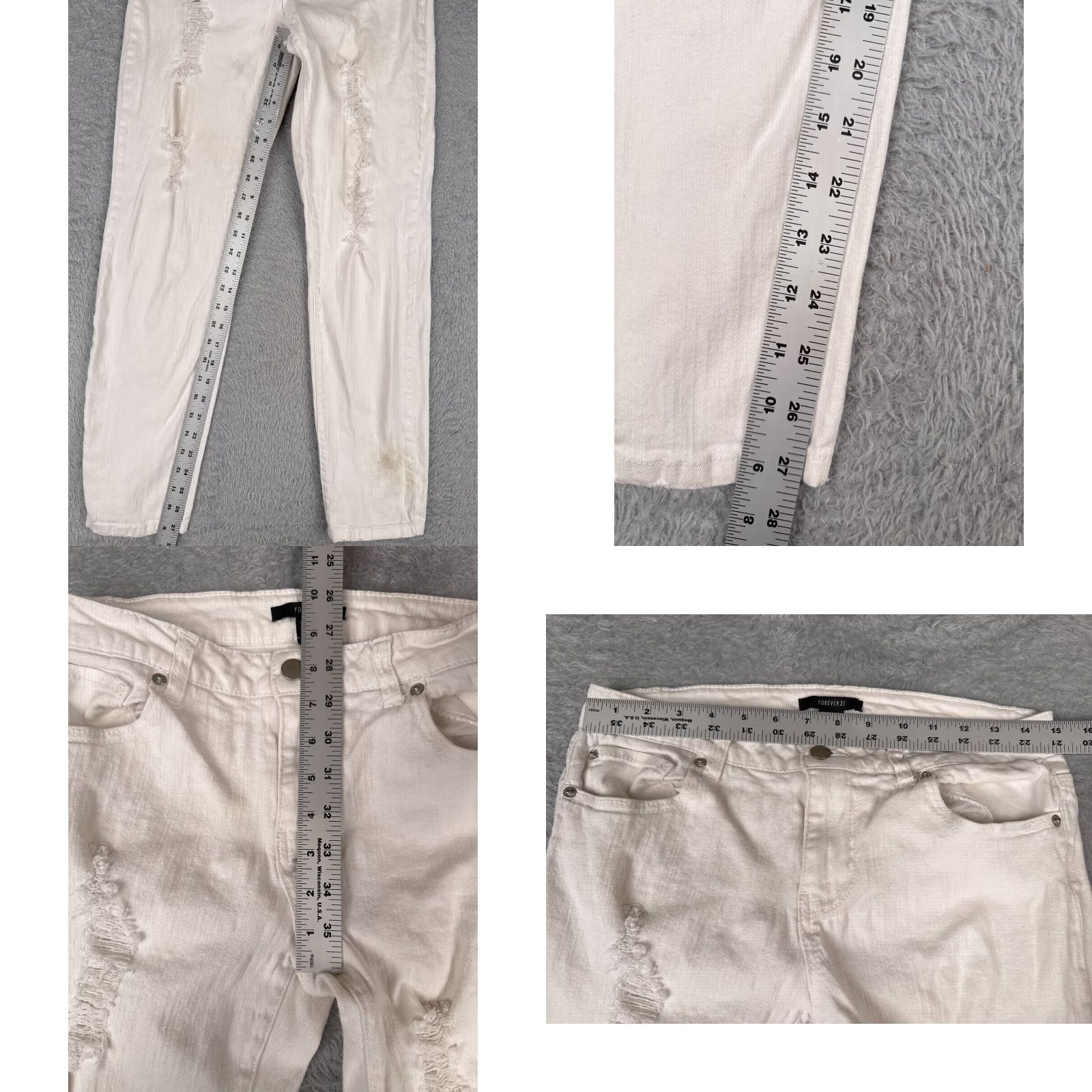 Forever 21 FOREVER 21 Jeans Womens 30 White Denim Skinny Distressed Cotton Blend 30x28 5-Pocket Design Slim Medium # Vintage No Size 30" / US 8 / IT 44 - 8 Thumbnail